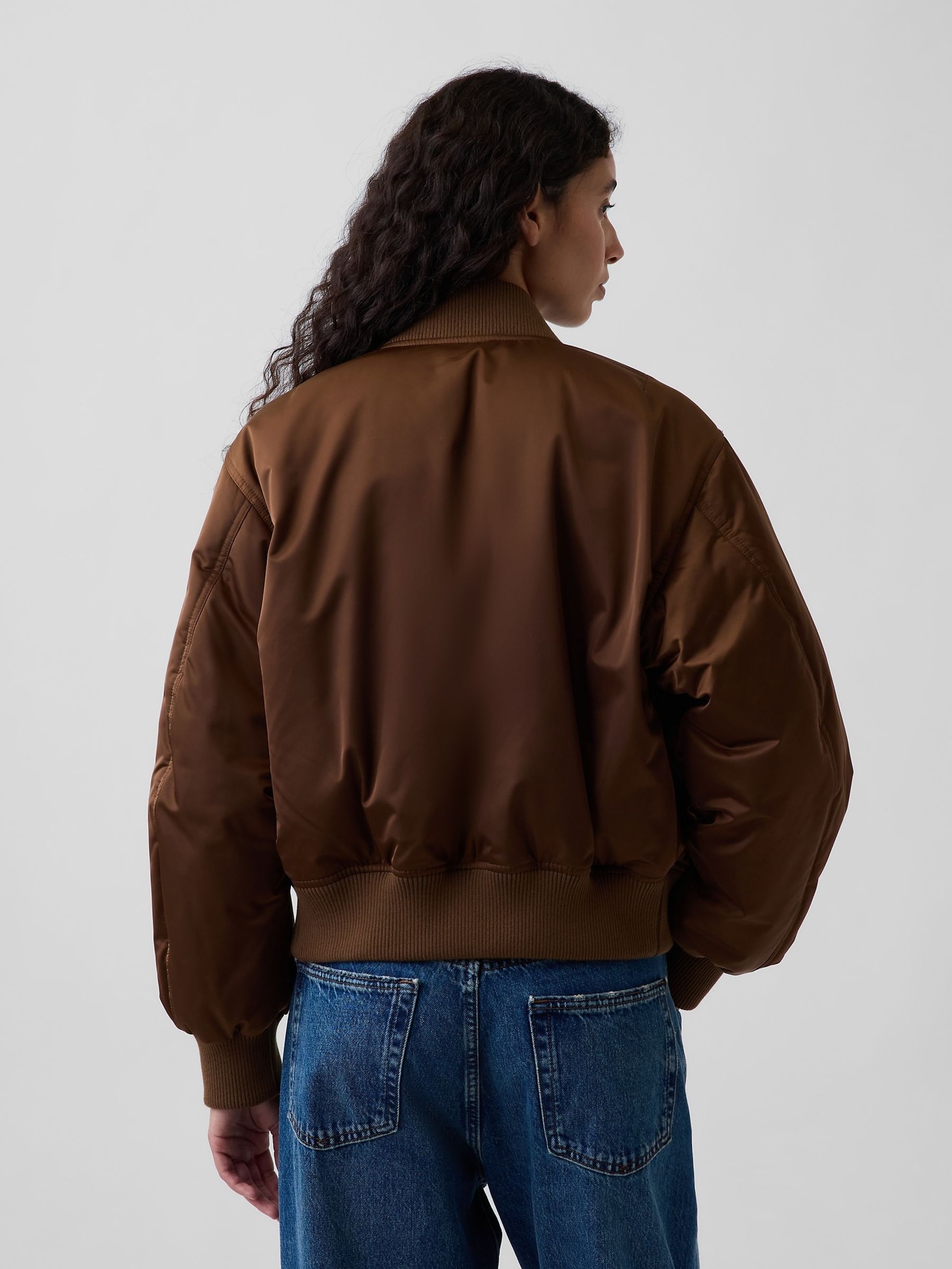Brown Padded Satin Bomber Jacket - Image 2 of 4