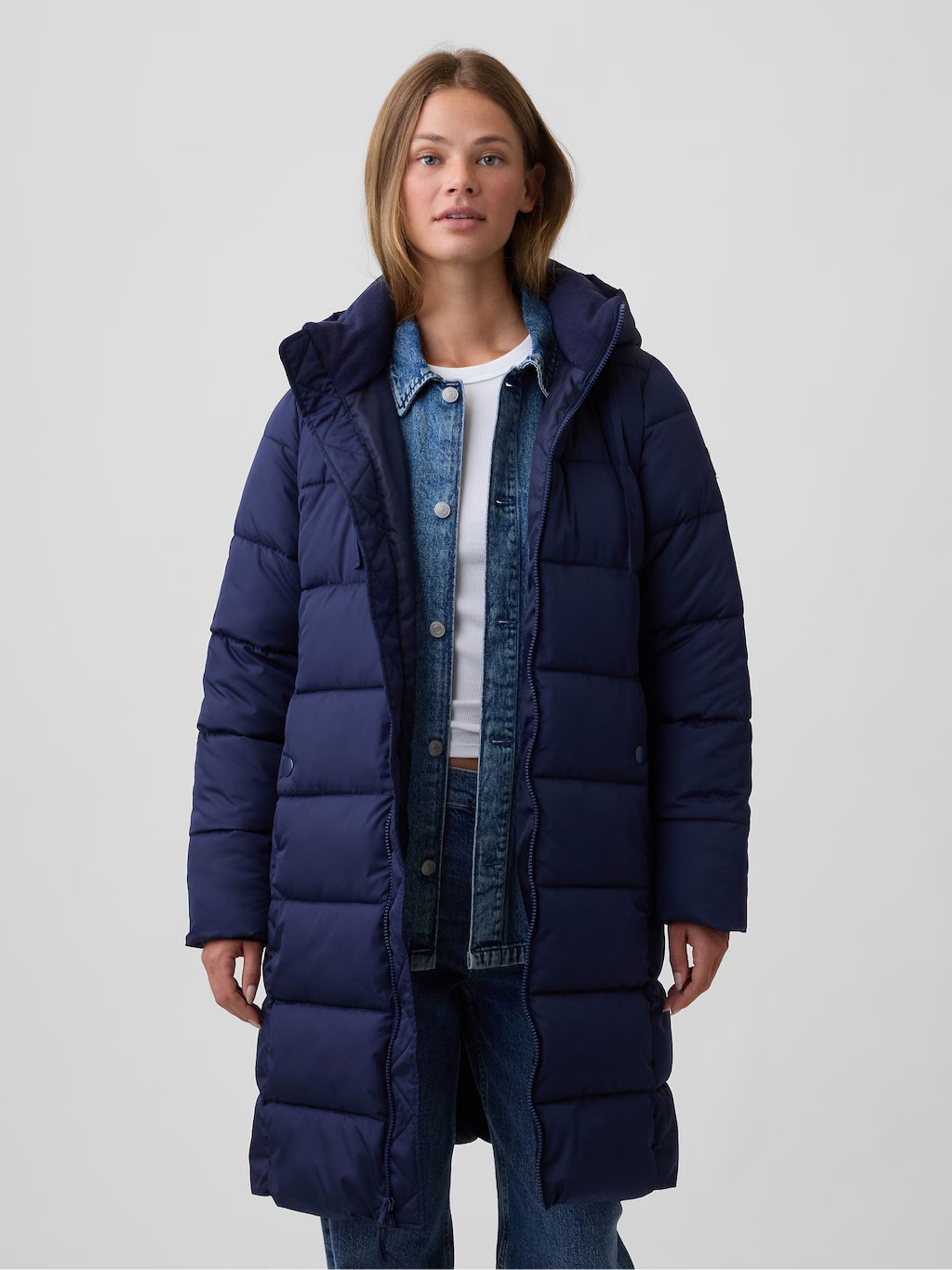 Blue Relaxed Midi Puffer Coat - Image 1 of 4