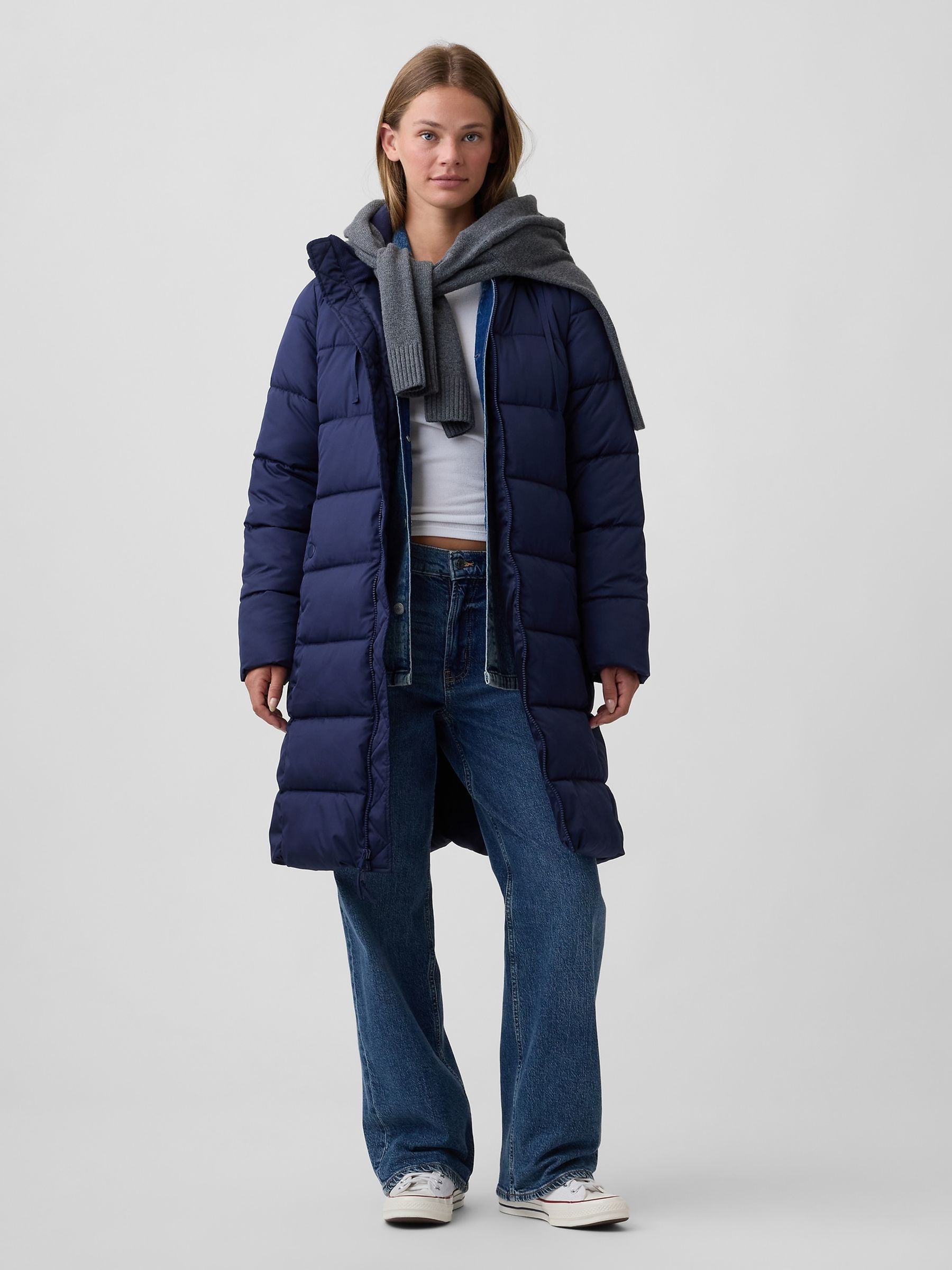Blue Relaxed Midi Puffer Coat - Image 3 of 4