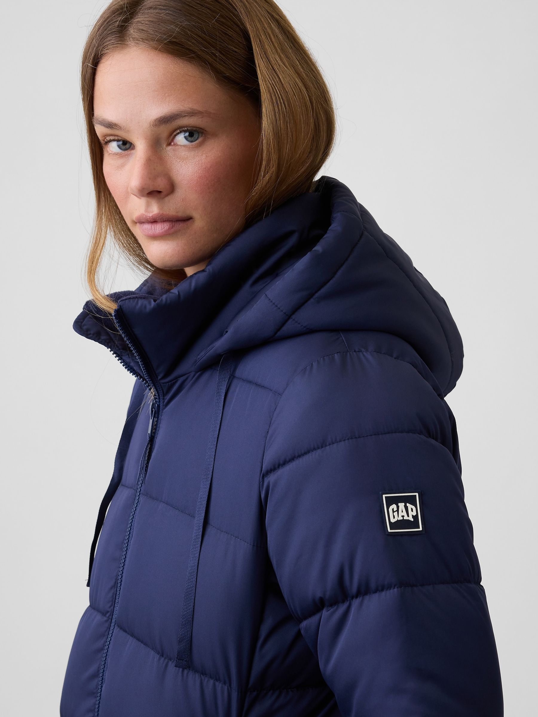Blue Relaxed Midi Puffer Coat - Image 4 of 4