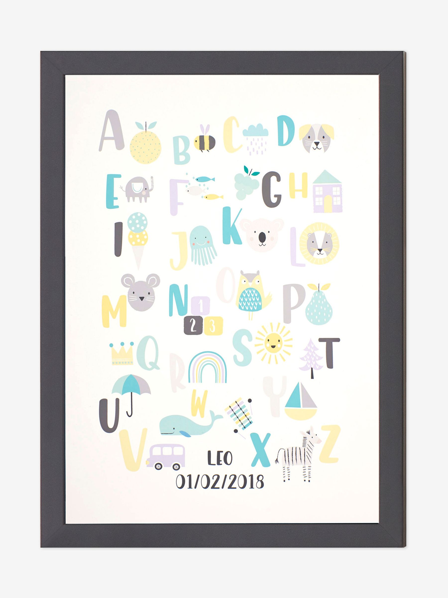 Black Personalised & Framed Alphabet Print - Image 1 of 1