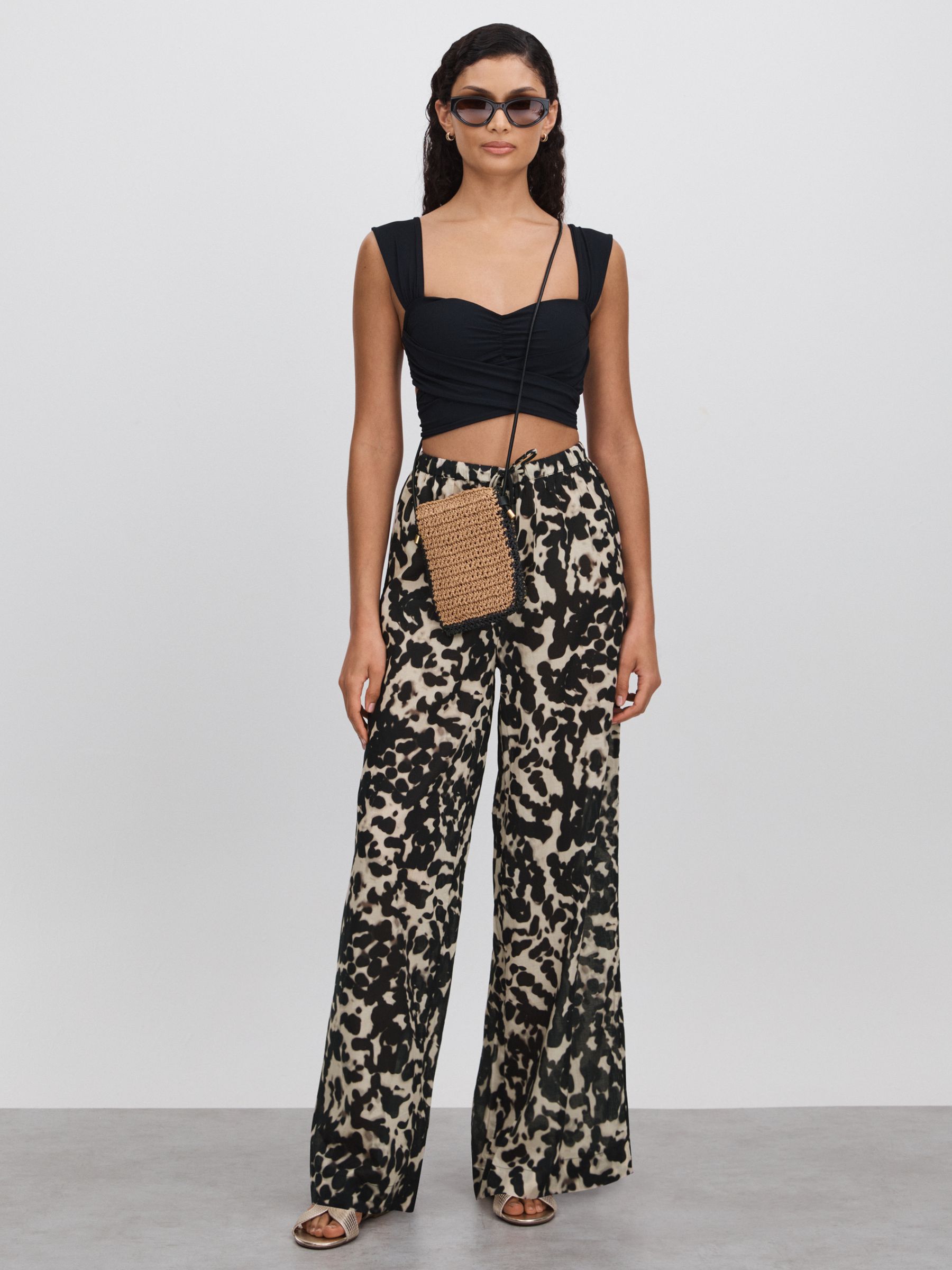 Calvin Klein Swimwear Sheer Cotton Drawstring Trousers in Animal Print/Black - Image 3 of 5