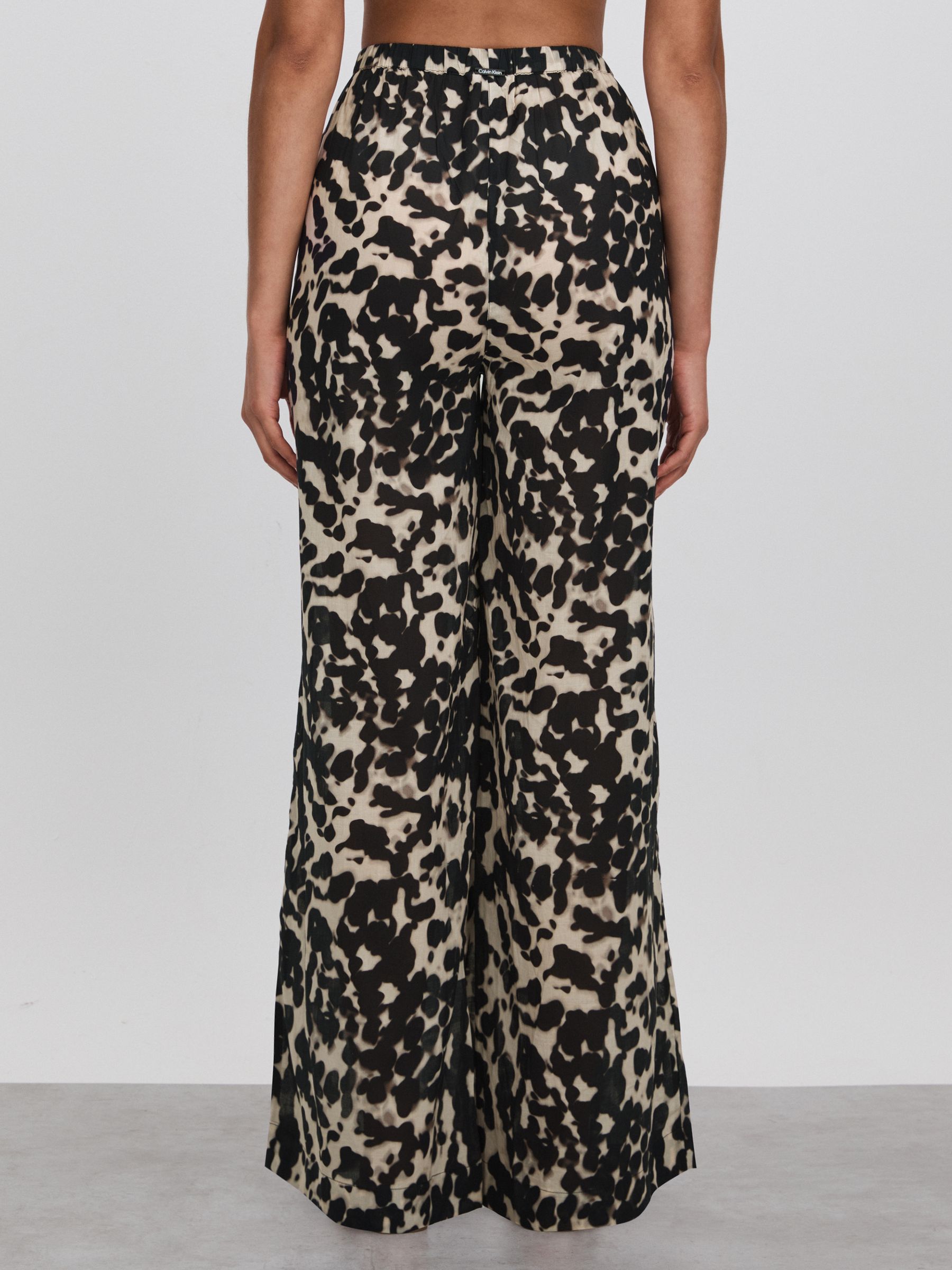 Calvin Klein Swimwear Sheer Cotton Drawstring Trousers in Animal Print/Black - Image 4 of 5