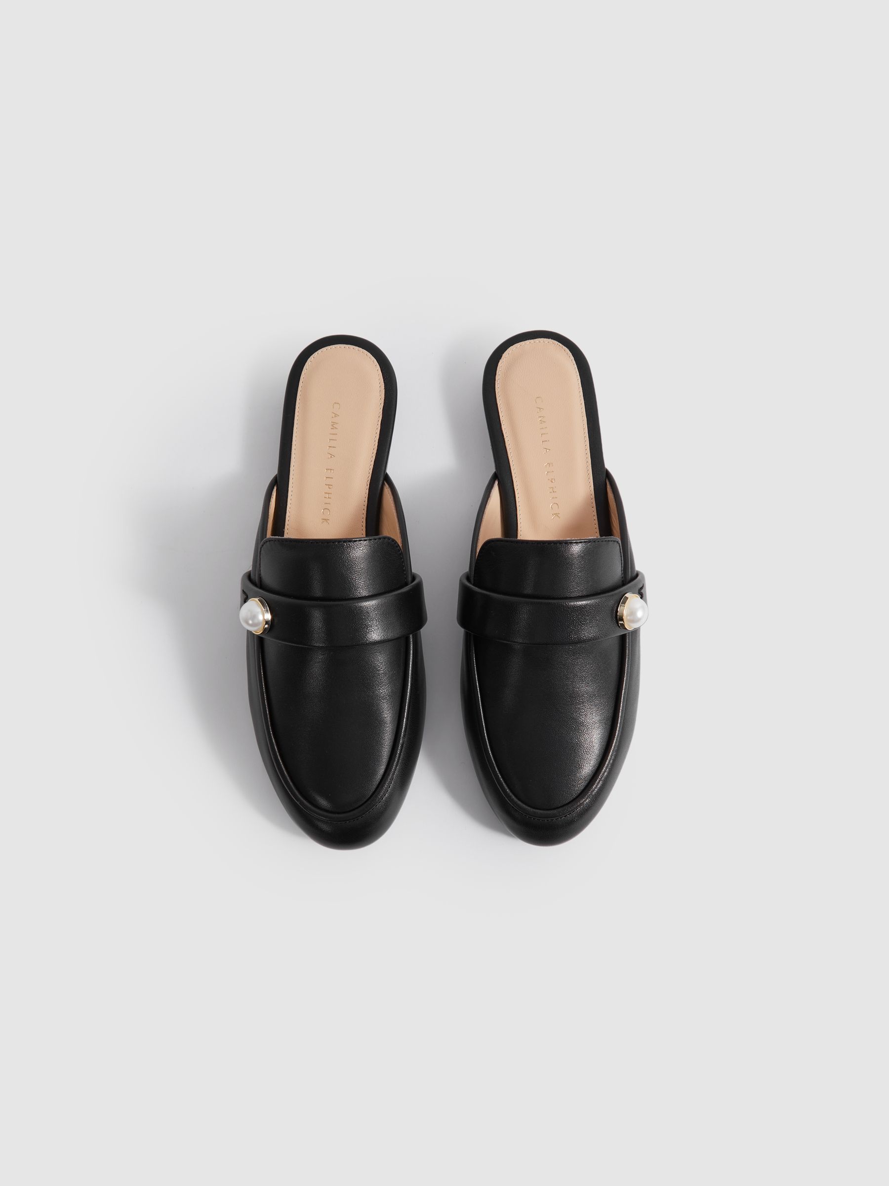 Camilla Elphick Leather Slip-On Flats in Black - Image 3 of 5