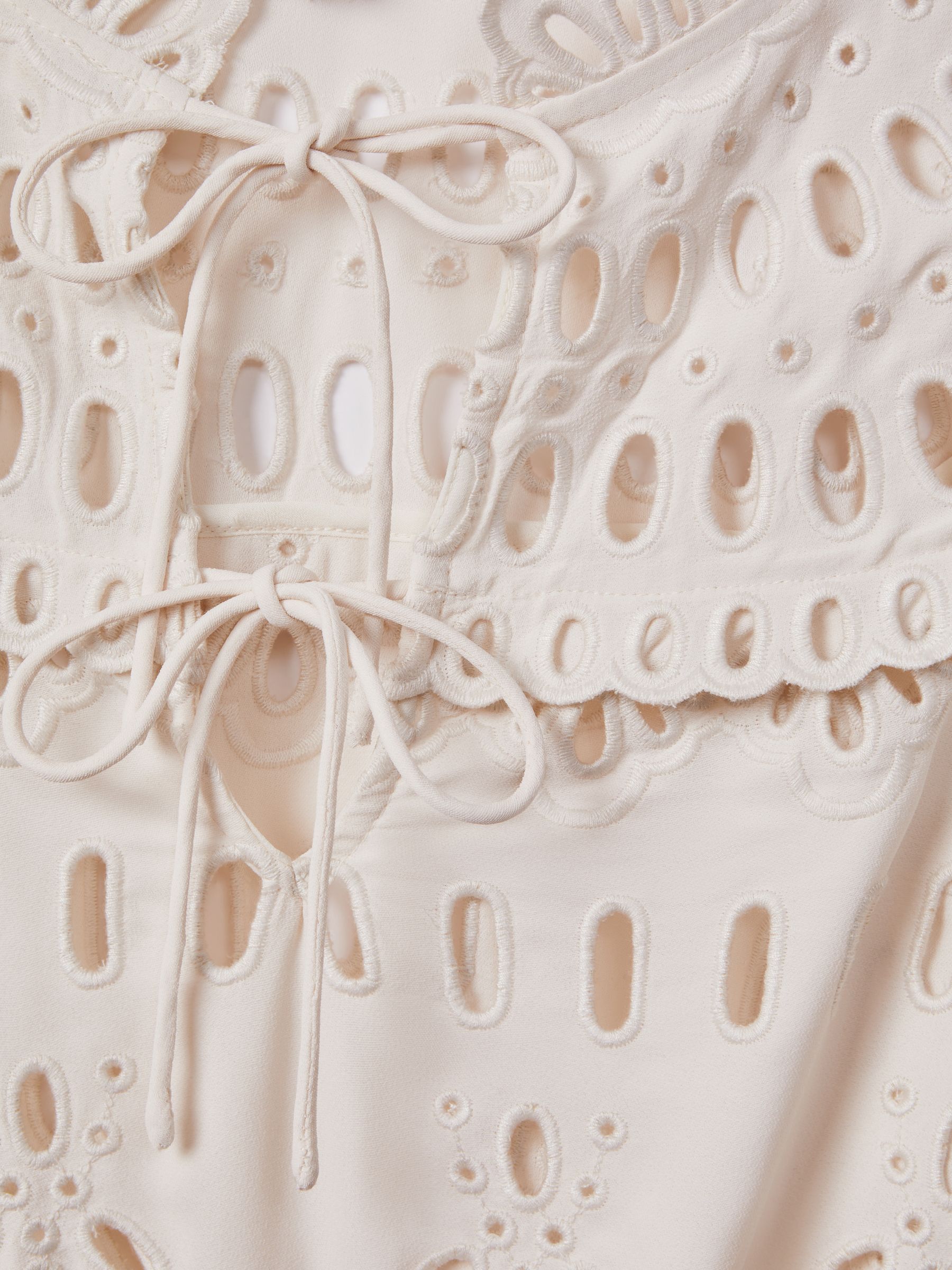 Broderie Tie Neck Blouse in Cream - Image 5 of 5