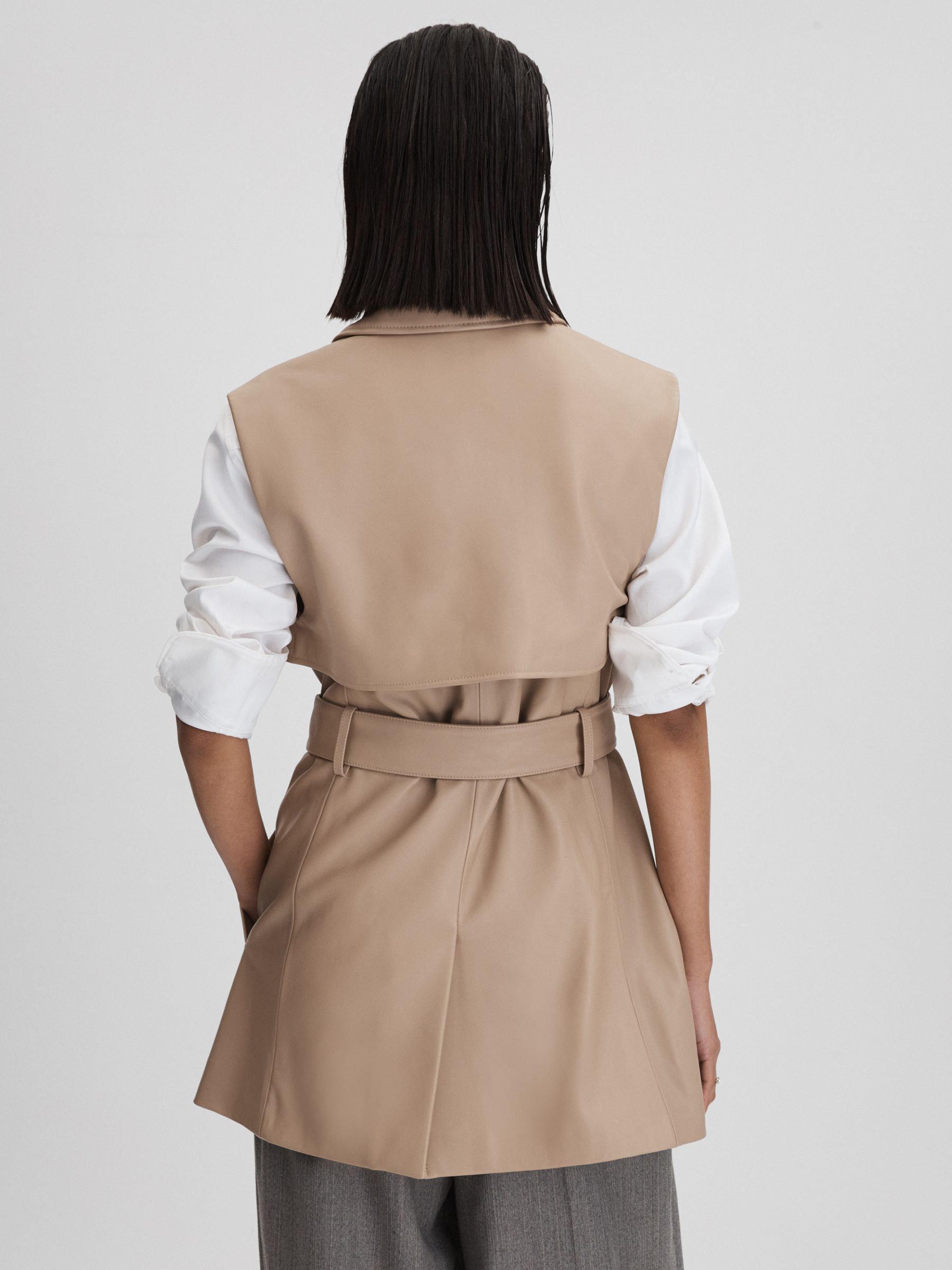 Leather Double Breasted Gilet in Neutral - Image 5 of 7