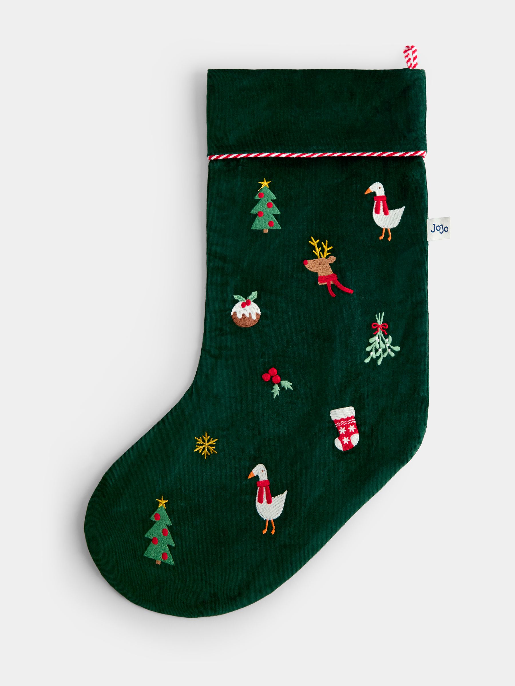 Green Christmas Embroidered Cord Stocking - Image 1 of 4 Green Christmas Embroidered Cord Stocking - Image 1 of 4