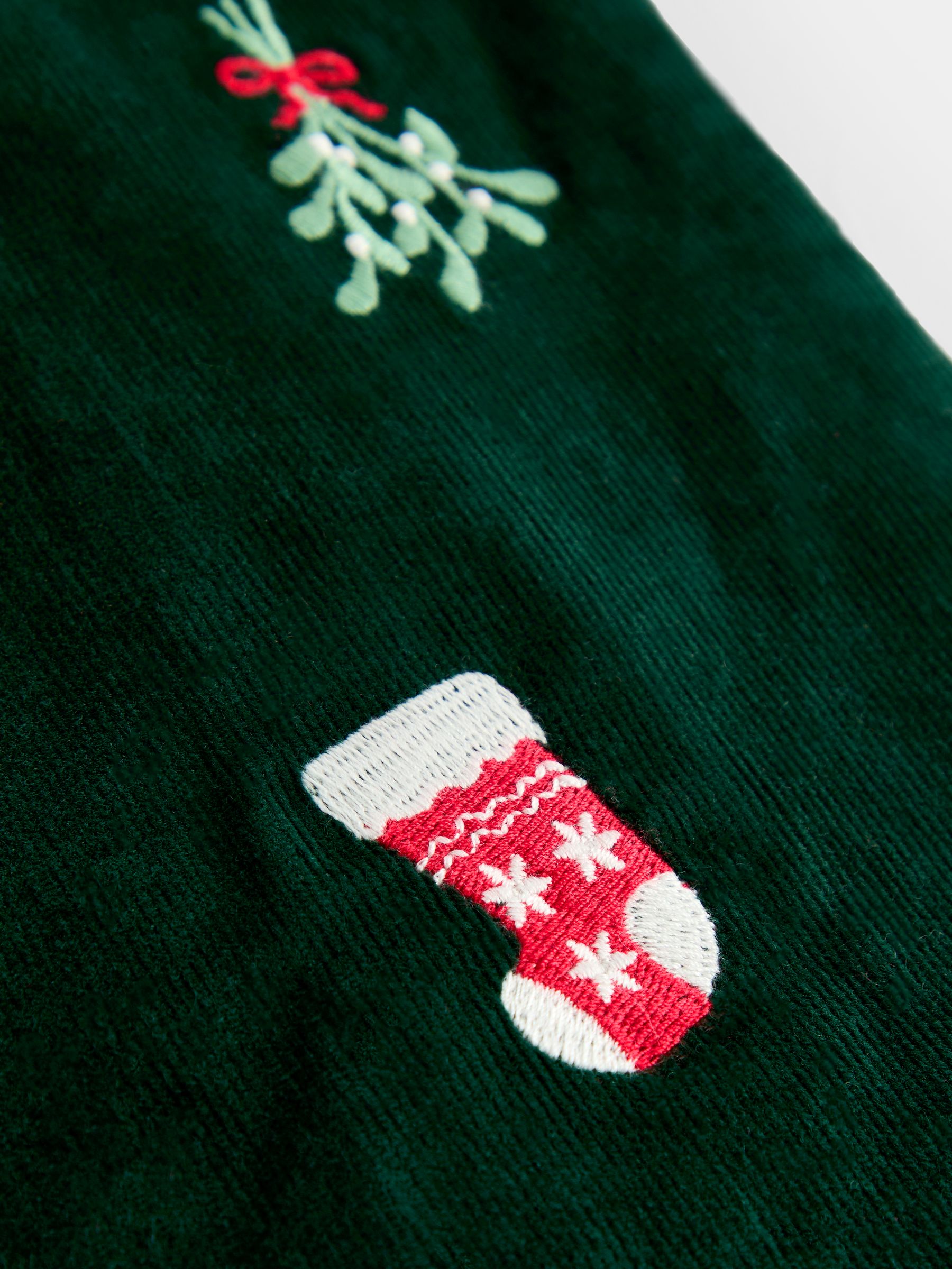 Green Christmas Embroidered Cord Stocking - Image 3 of 4