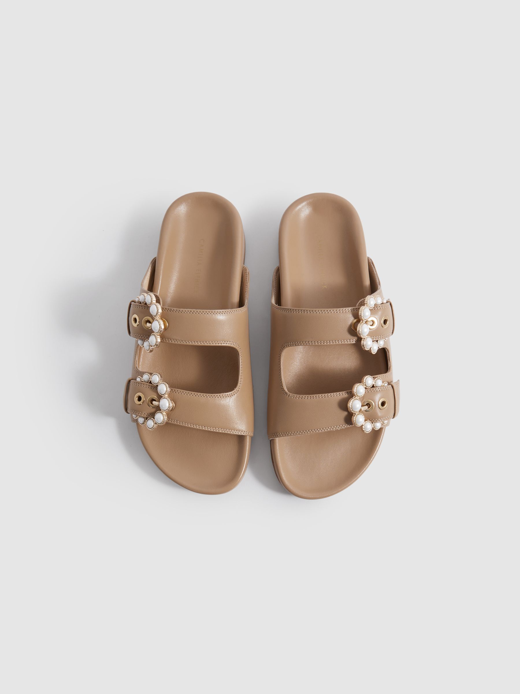 Camilla Elphick Leather Pearl Strap Sandals in Tan - Image 3 of 5