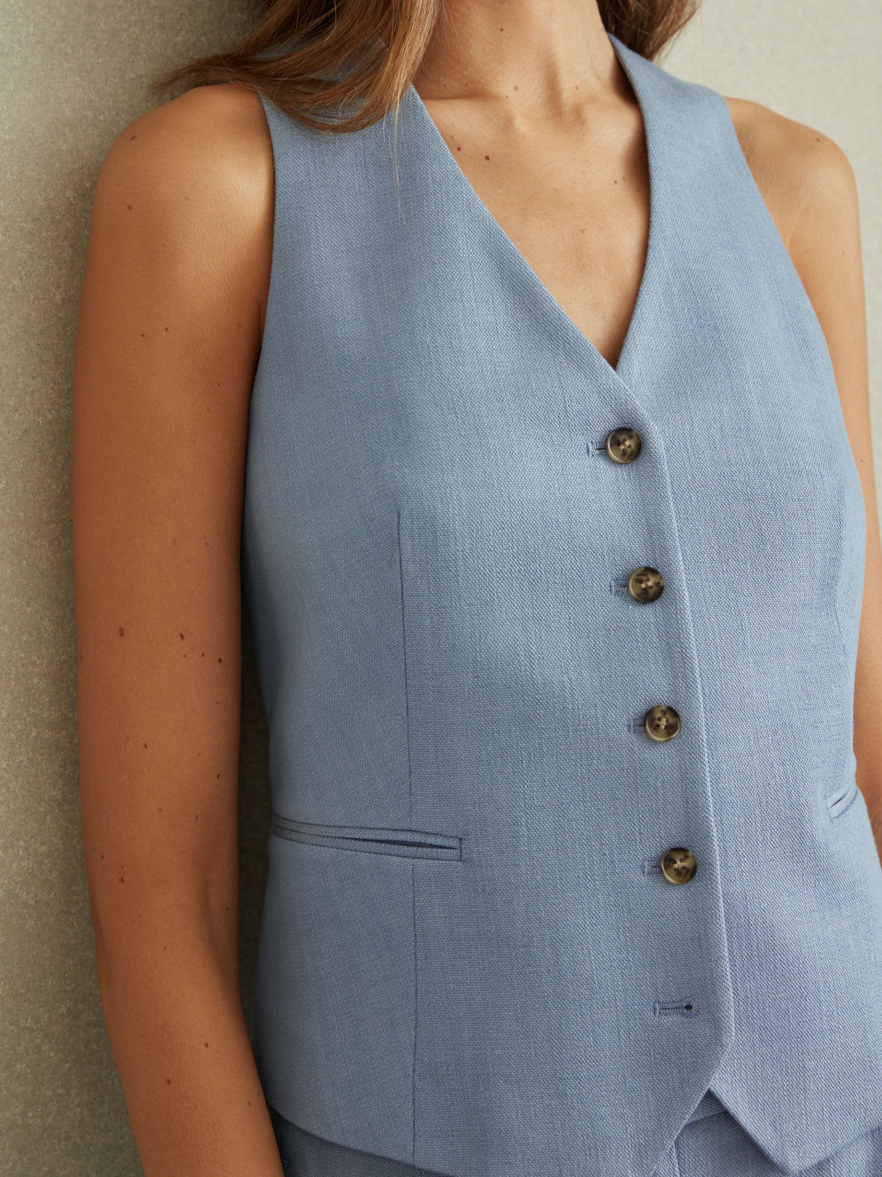 Single Breasted Suit Waistcoat with TENCEL™ Fibers in Blue - Image 4 of 6