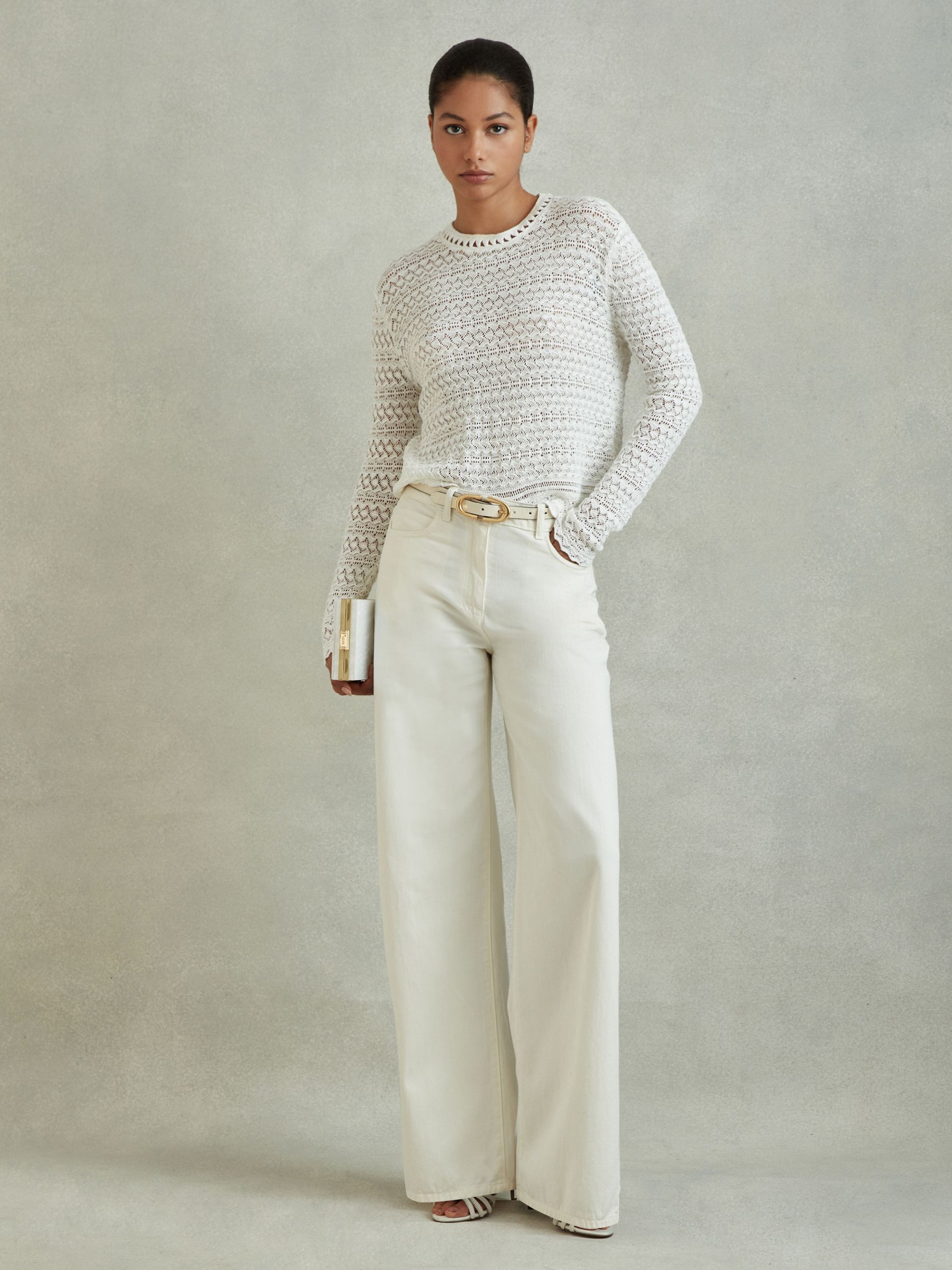 Crochet Crew Neck Top in White - Image 1 of 5