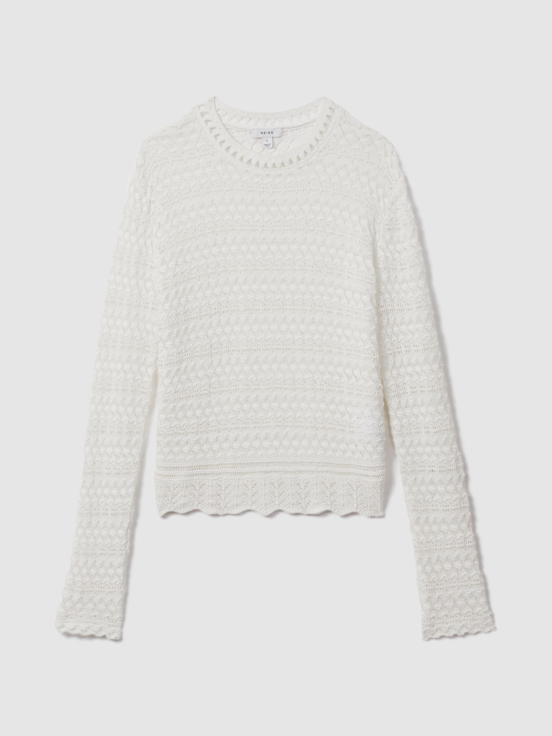 Crochet Crew Neck Top in White - Image 2 of 5