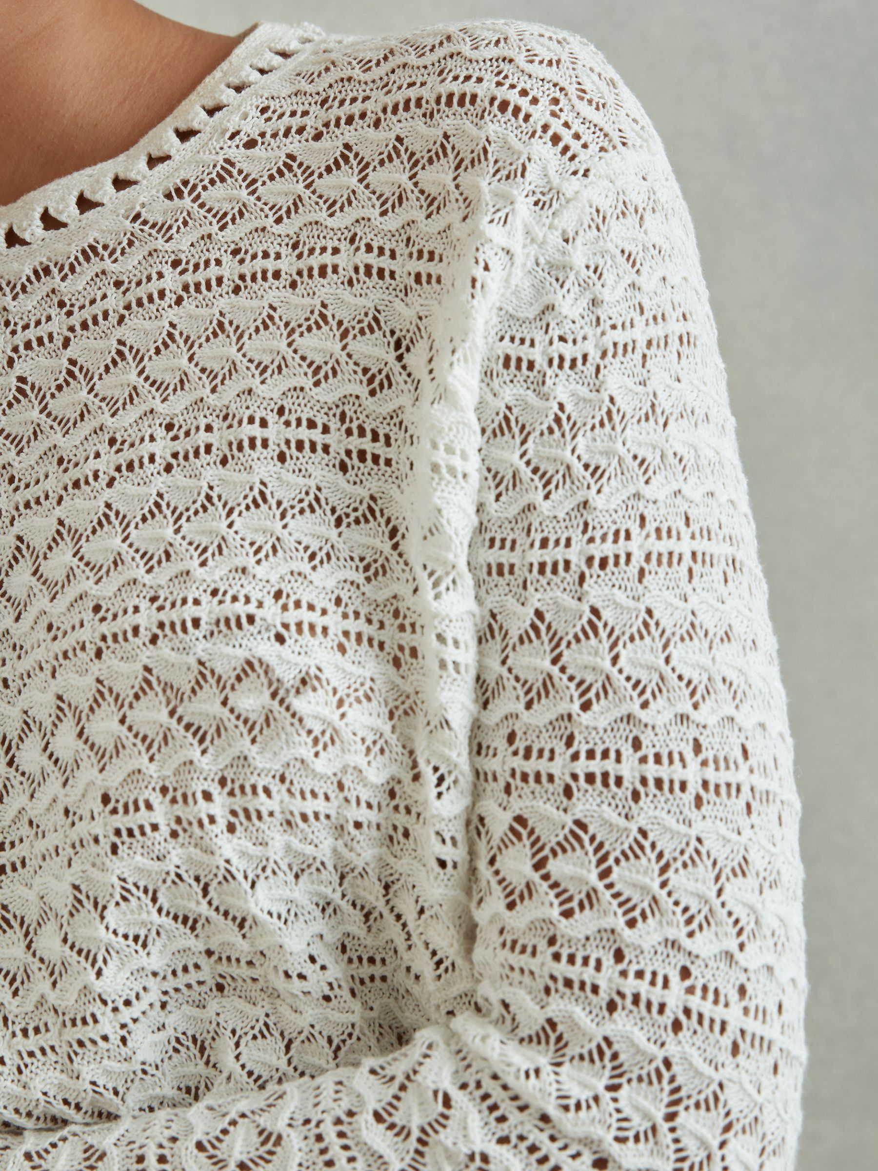 Crochet Crew Neck Top in White - Image 3 of 5