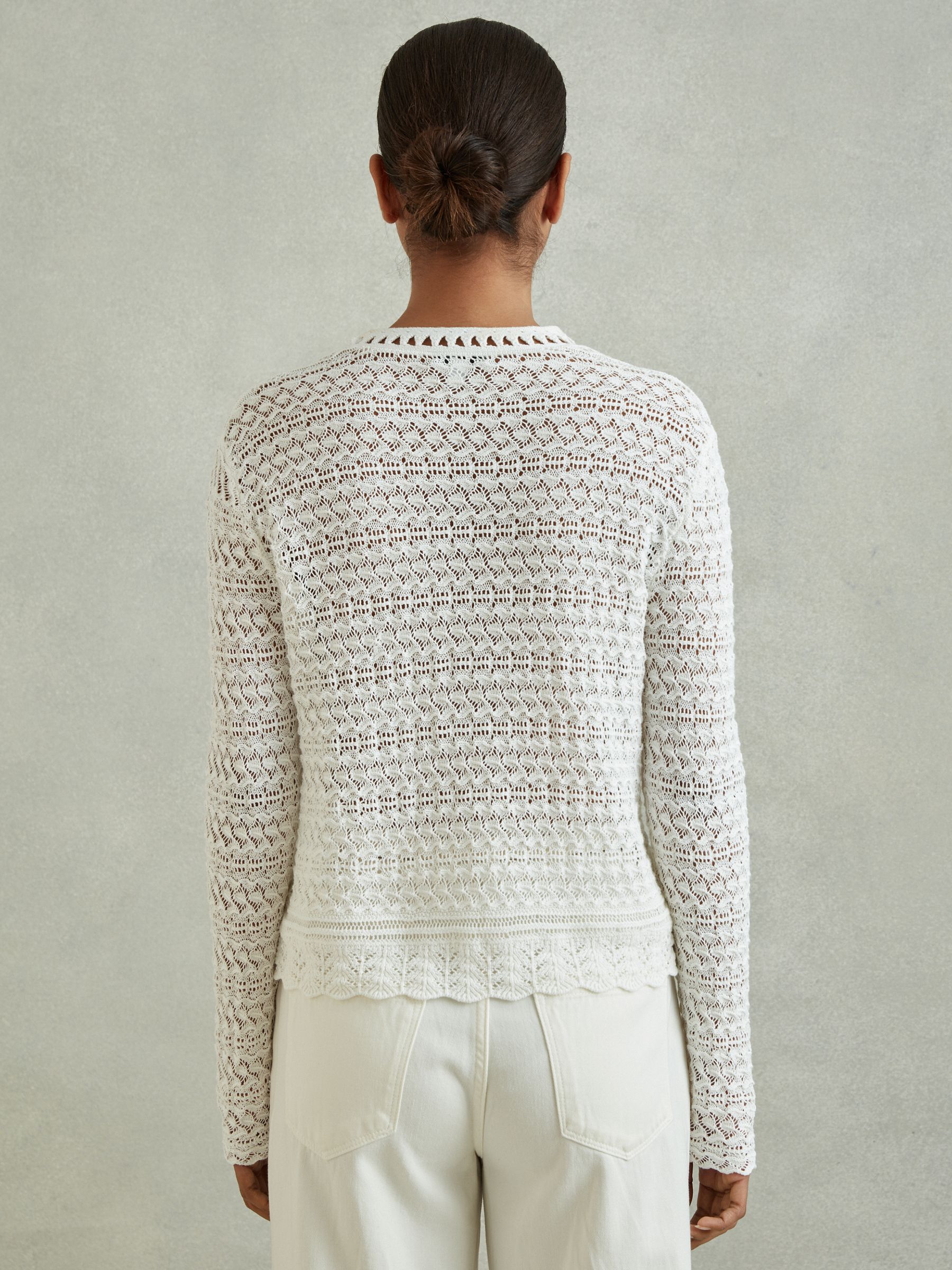 Crochet Crew Neck Top in White - Image 4 of 5