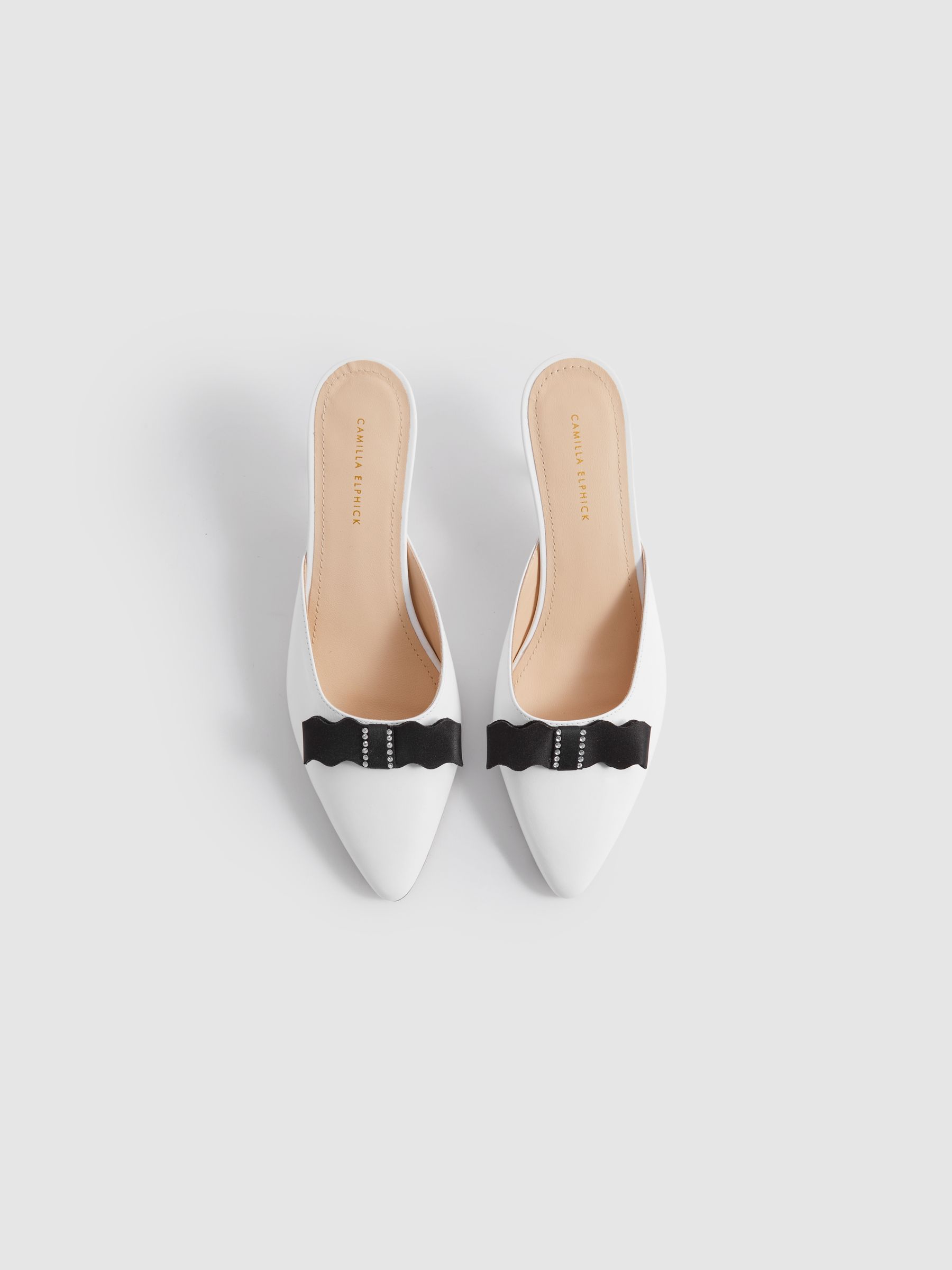 Camilla Elphick Open-Back Kitten Heels in White/Black - Image 3 of 4