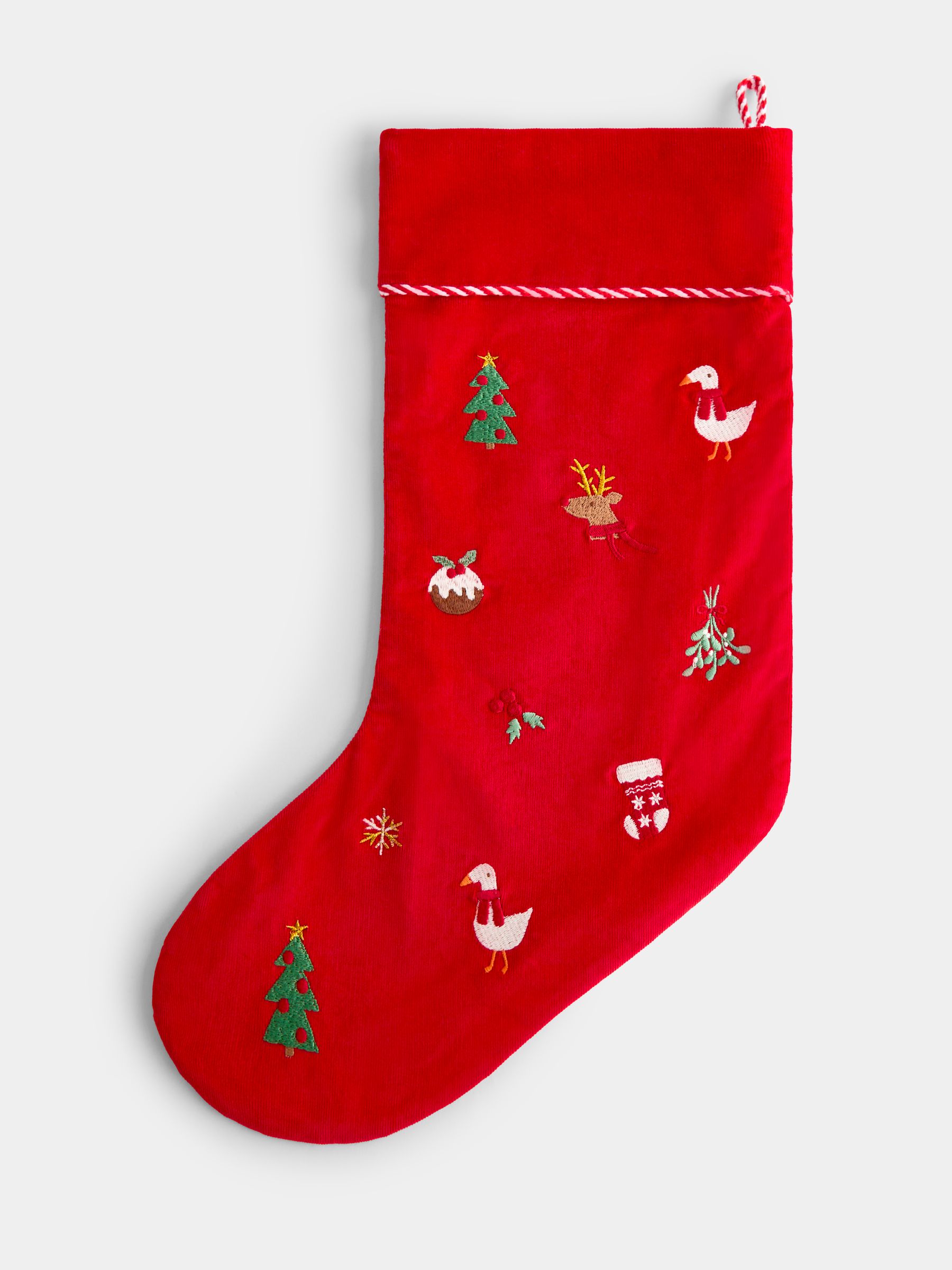 Red Christmas Embroidered Cord Stocking - Image 2 of 5