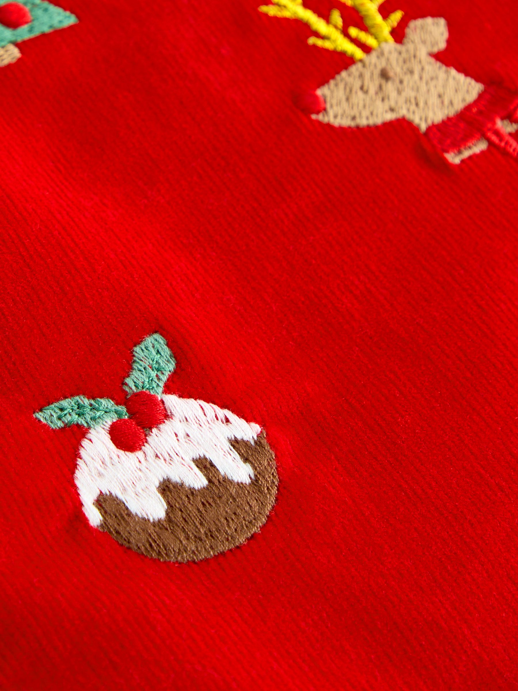 Red Christmas Embroidered Cord Stocking - Image 5 of 5