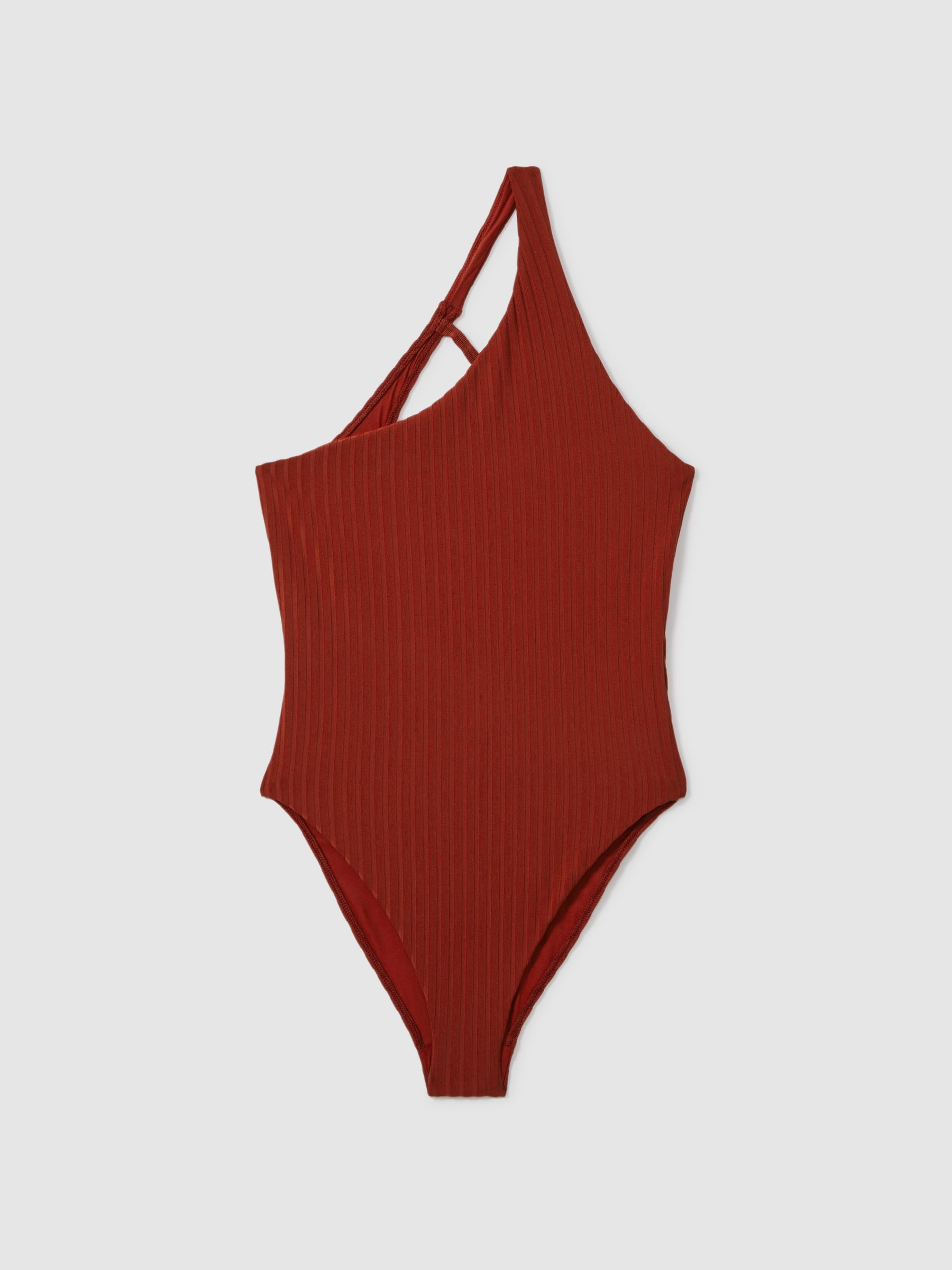 Calvin Klein Underwear Ribbed One-Shoulder Swimsuit in Dark Magma Red - image 1