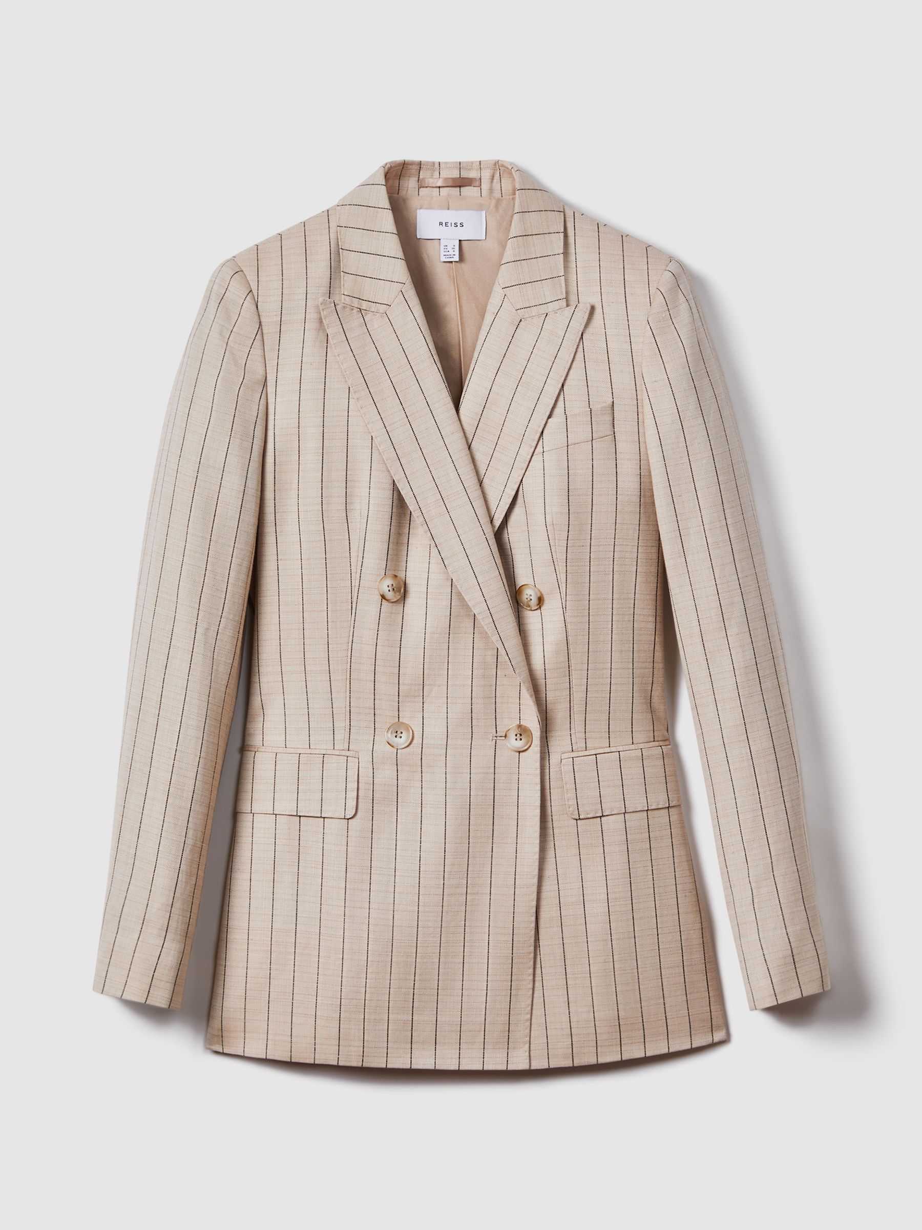 Wool Blend Striped Double Breasted Blazer in Neutral - Image 2 of 6
