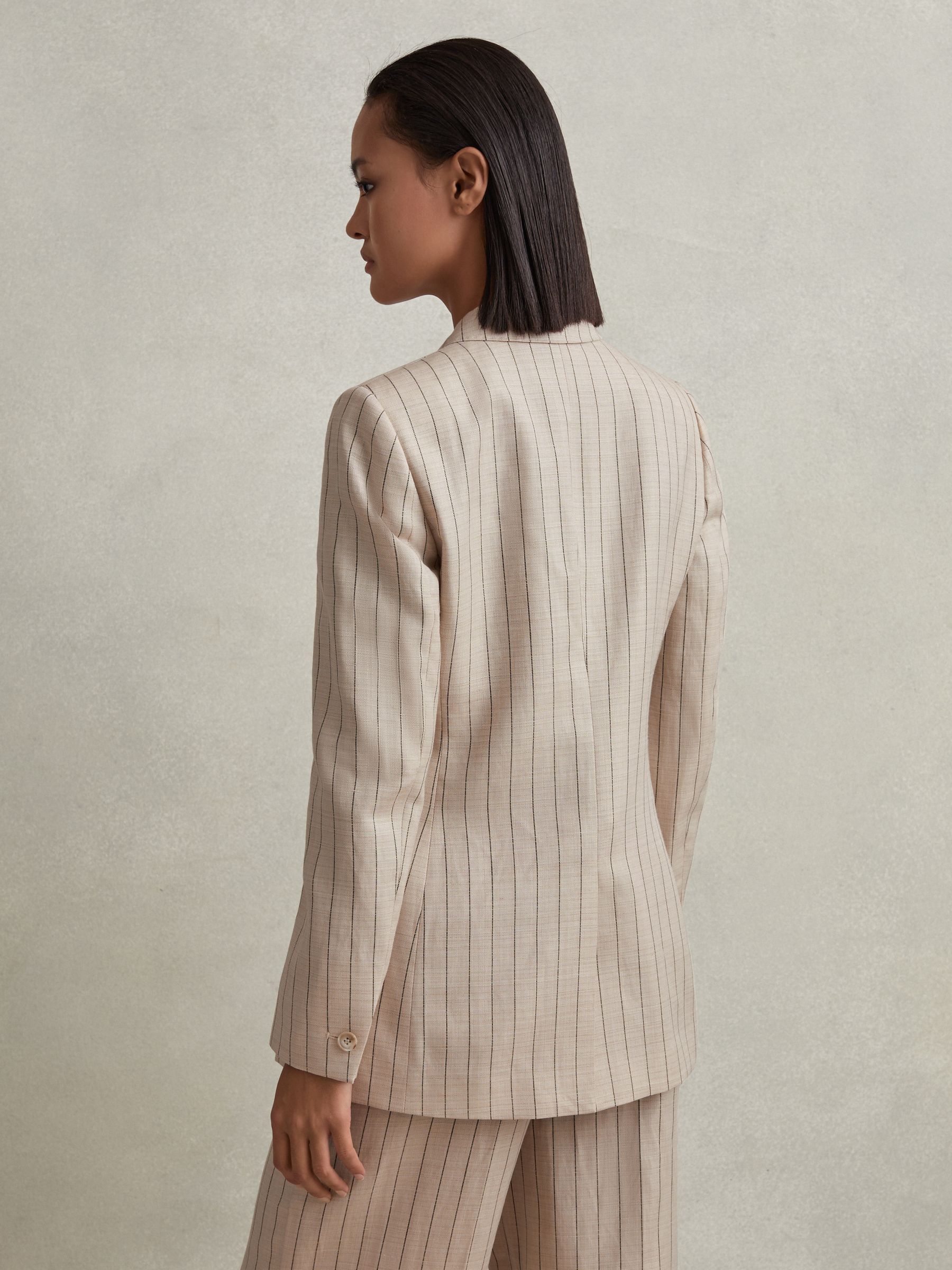 Wool Blend Striped Double Breasted Blazer in Neutral - Image 4 of 6
