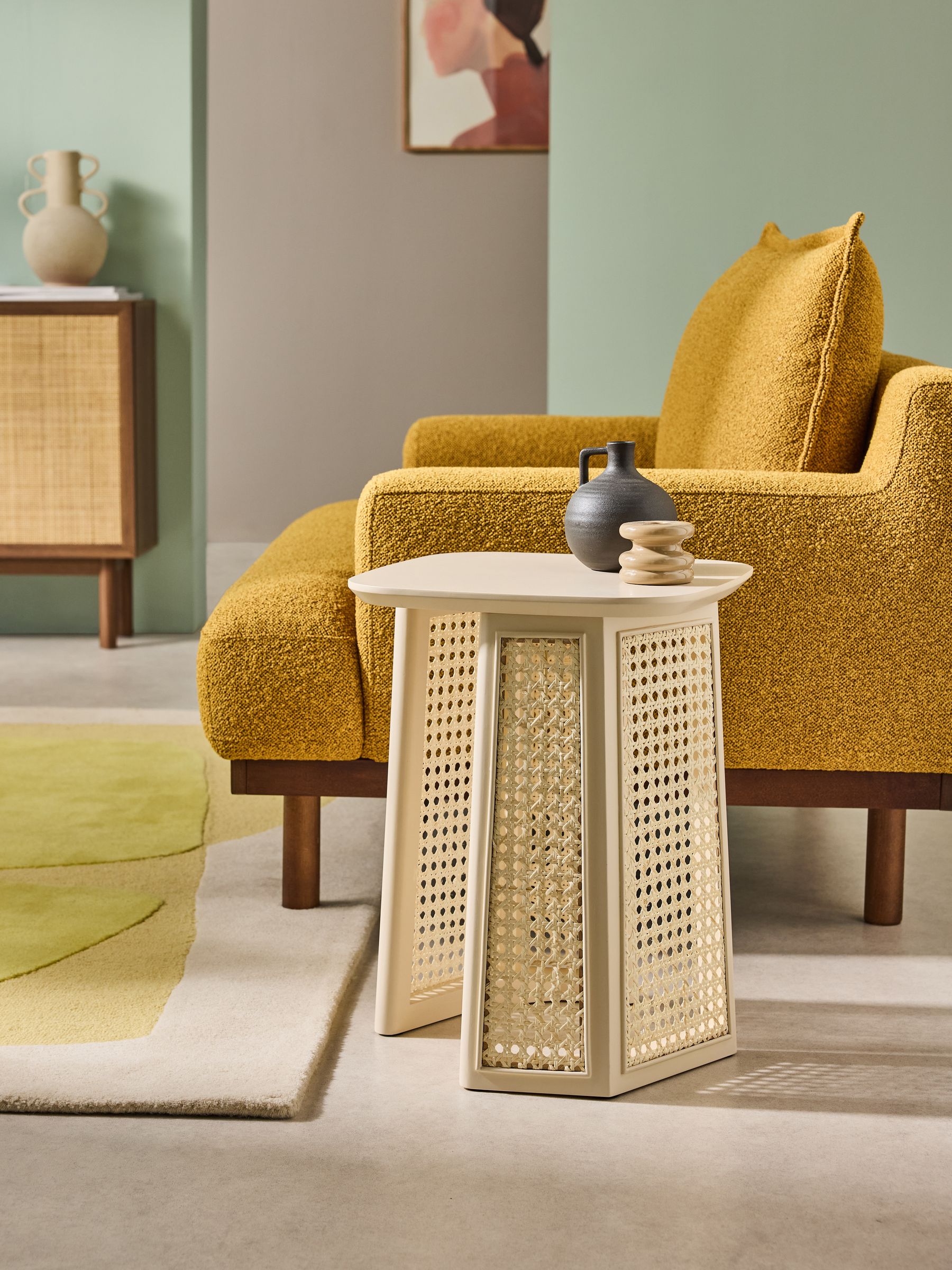 Luca Cane Side Table in Ecru White - Image 1 of 4