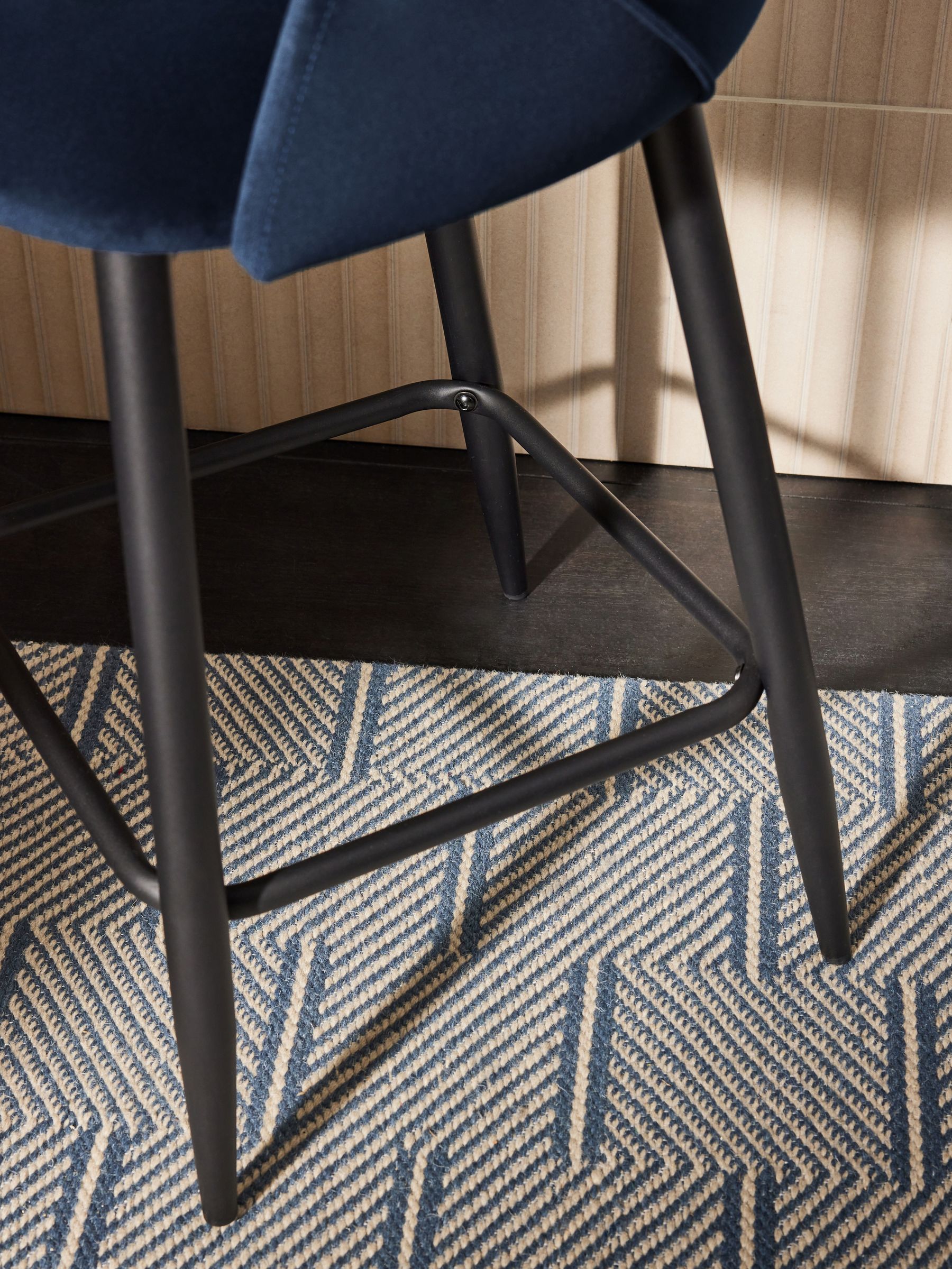 Lule Bar Stool in Velvet in Dark Blue and Black Legs - Image 4 of 4