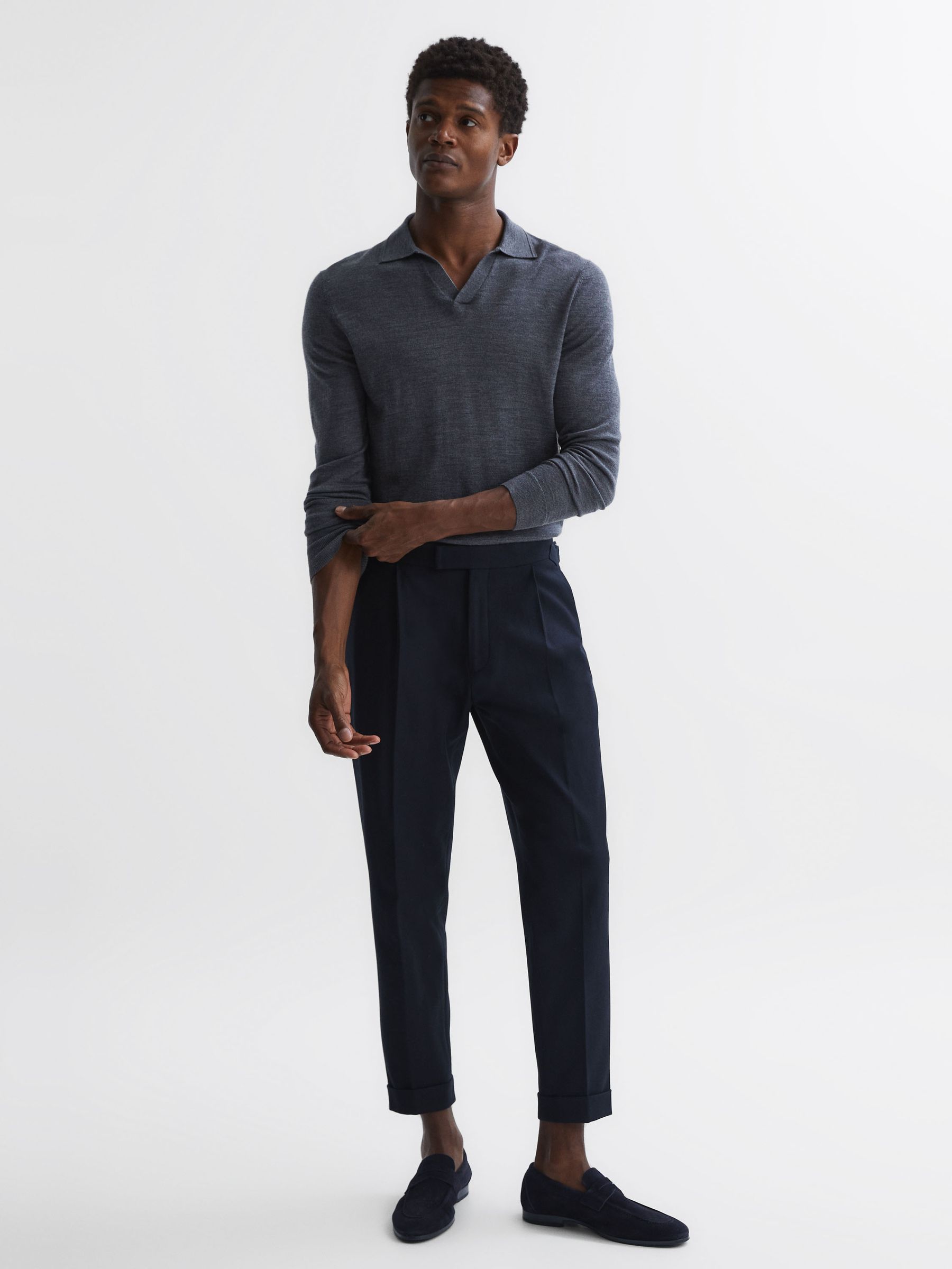 Suede Slip On Loafers in Navy - Image 2 of 5