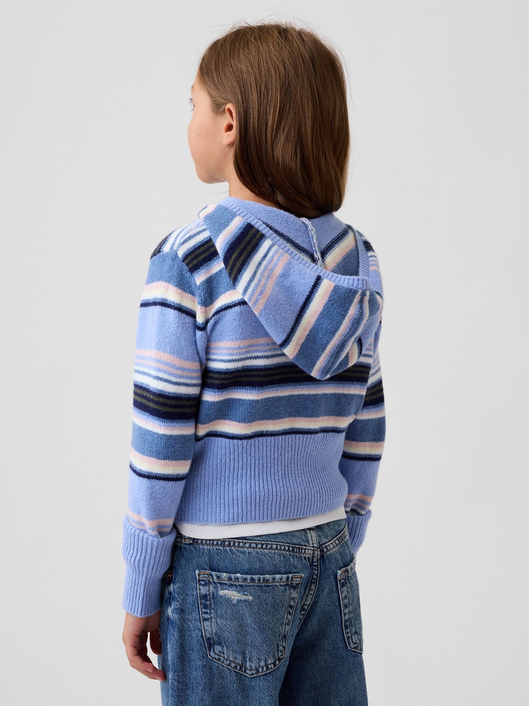Blue/Pink Stripe CashSoft Zip-Up Knitted Hoodie - Image 2 of 6
