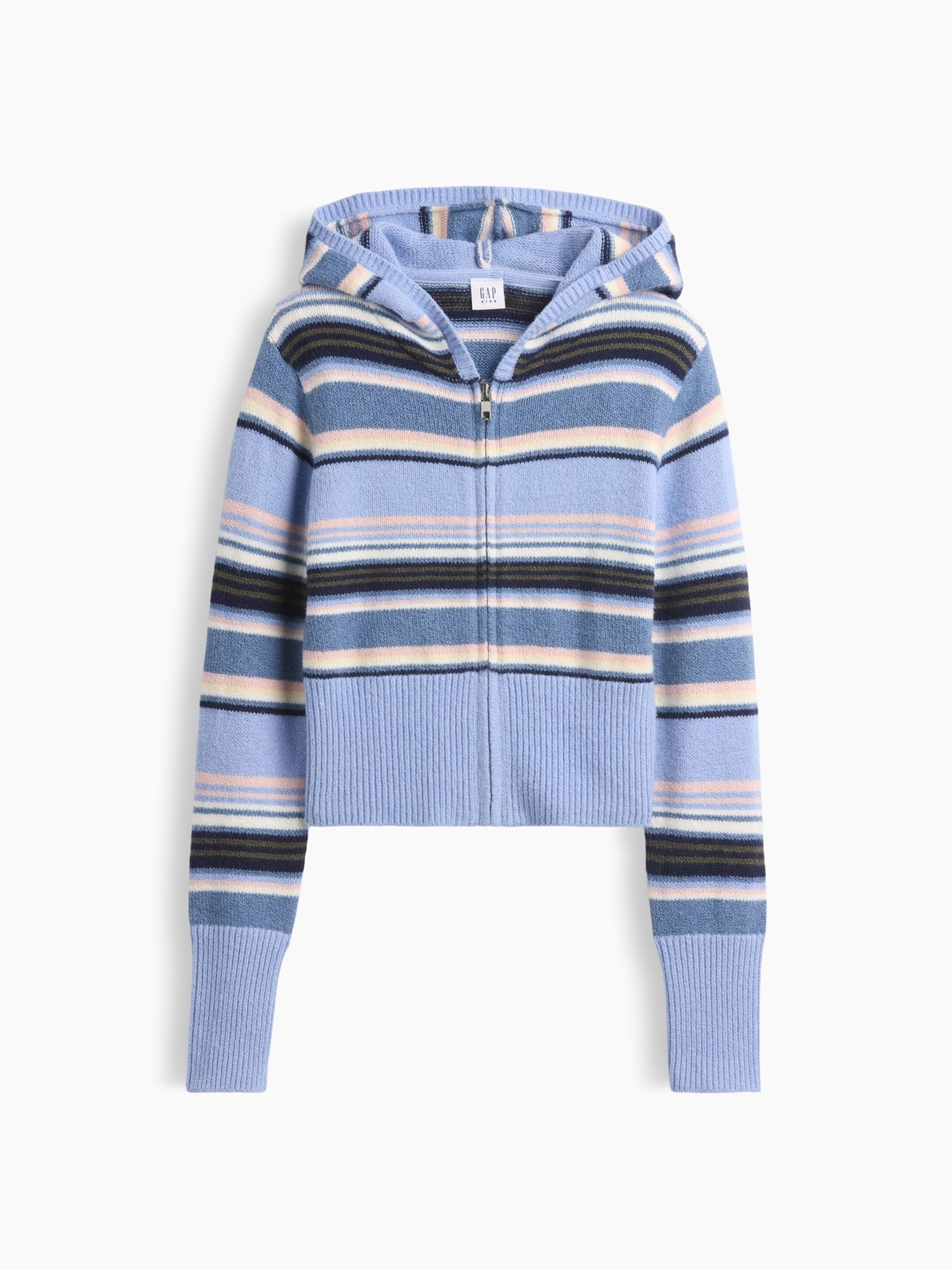 Blue/Pink Stripe CashSoft Zip-Up Knitted Hoodie - Image 5 of 6