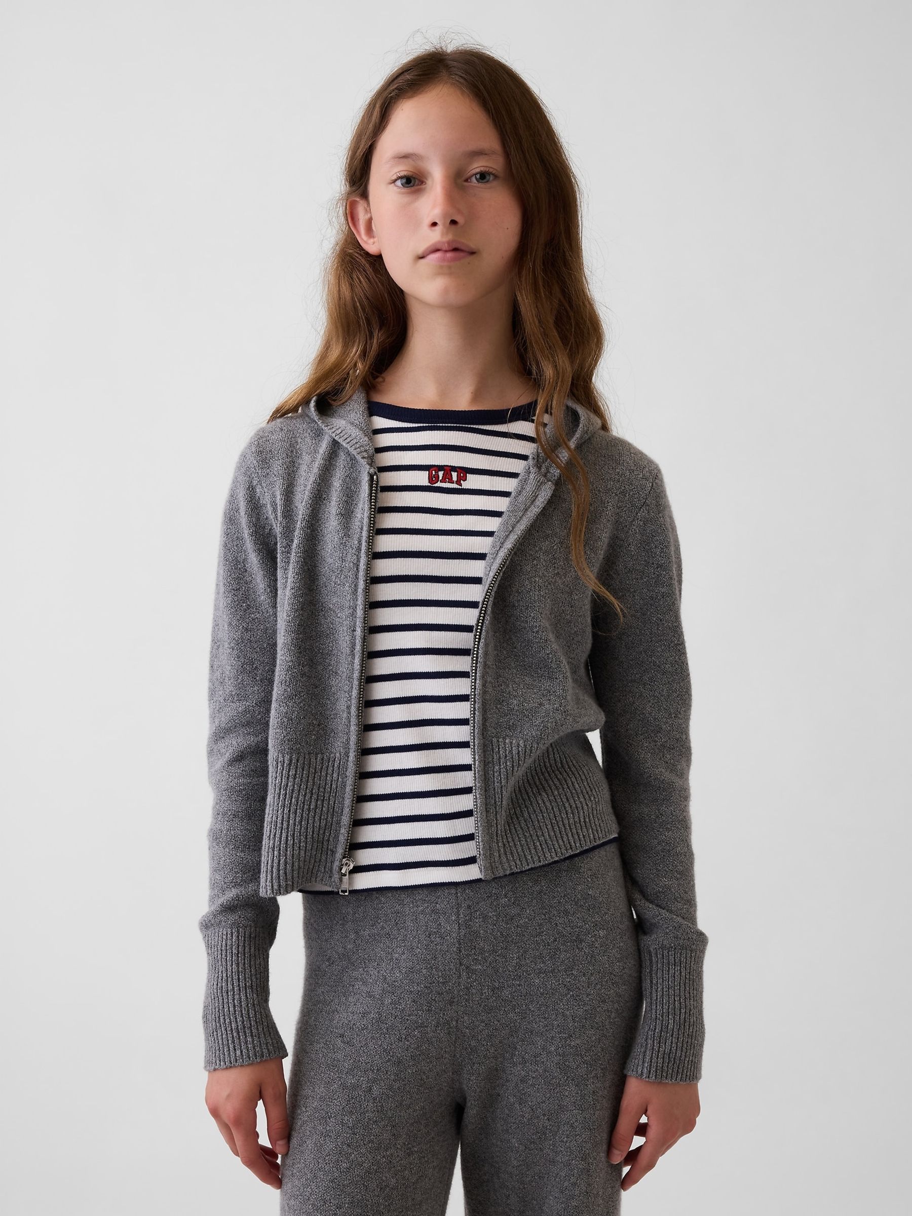 Grey CashSoft Zip-Up Knitted Hoodie - Image 1 of 6
