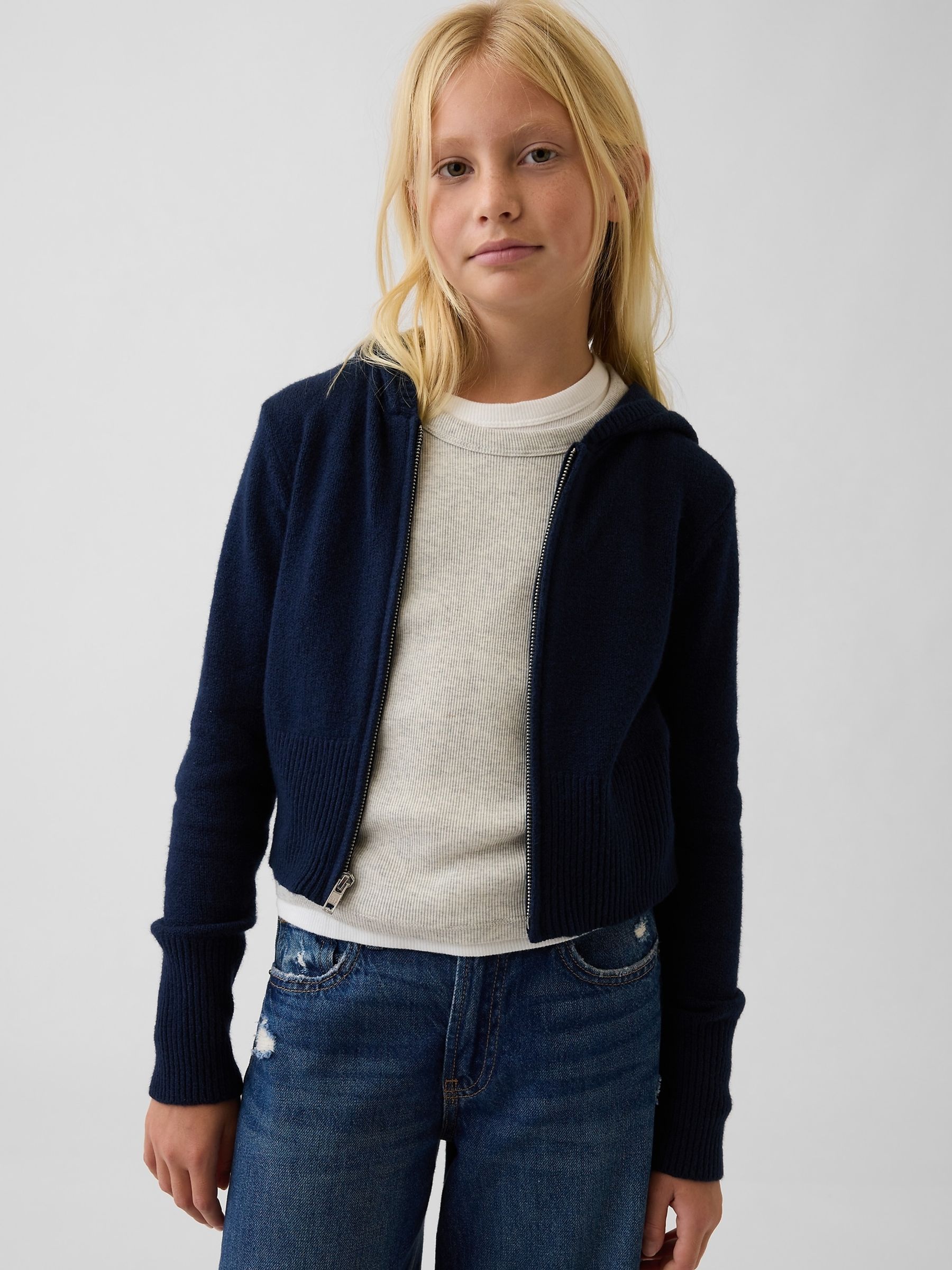 Navy CashSoft Zip-Up Knitted Hoodie - Image 1 of 6