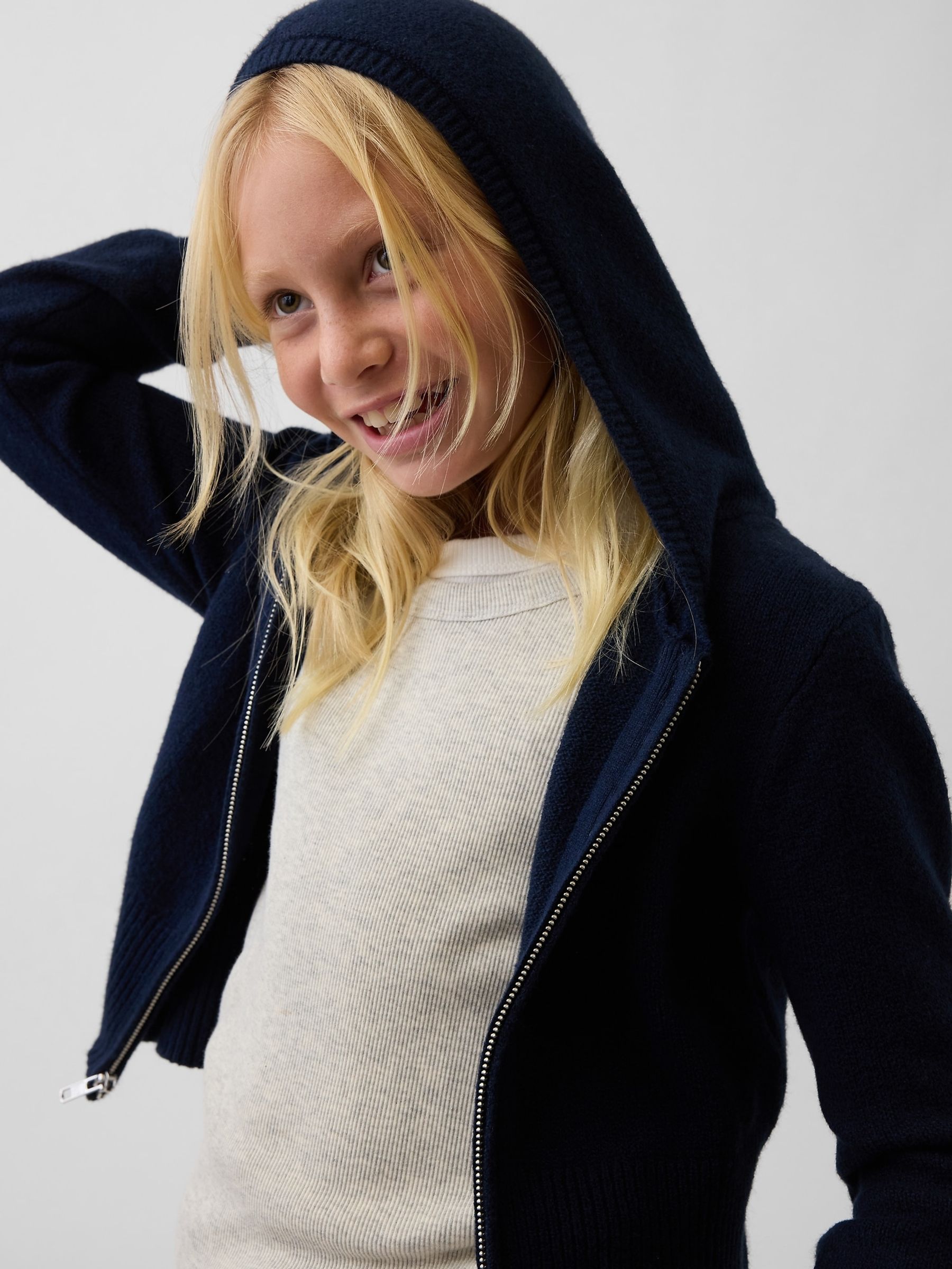 Navy CashSoft Zip-Up Knitted Hoodie - Image 4 of 6