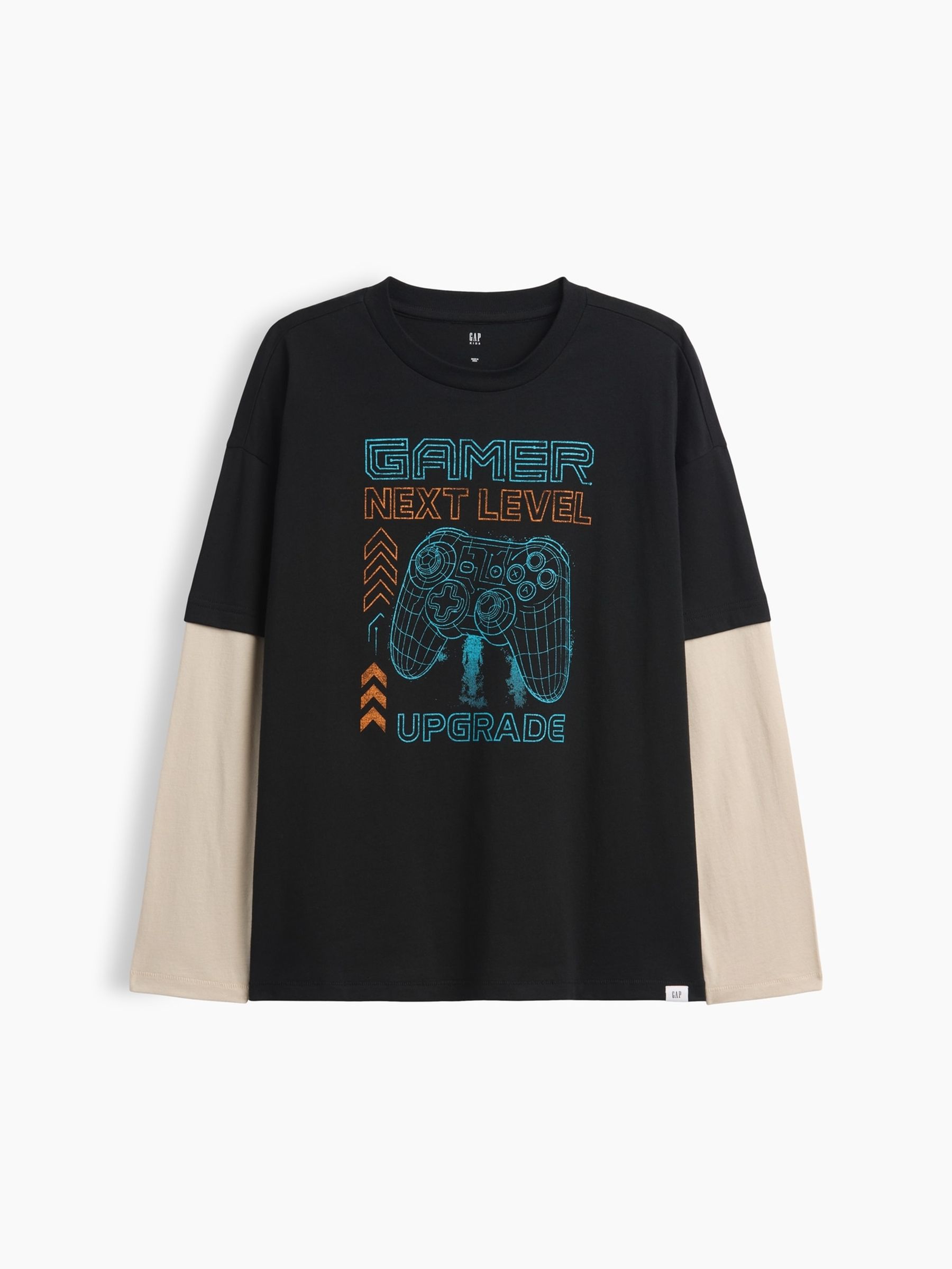 Black Gaming Relaxed Graphic Long Sleeve T-Shirt - Image 1 of 3 Black Gaming Relaxed Graphic Long Sleeve T-Shirt - Image 1 of 3
