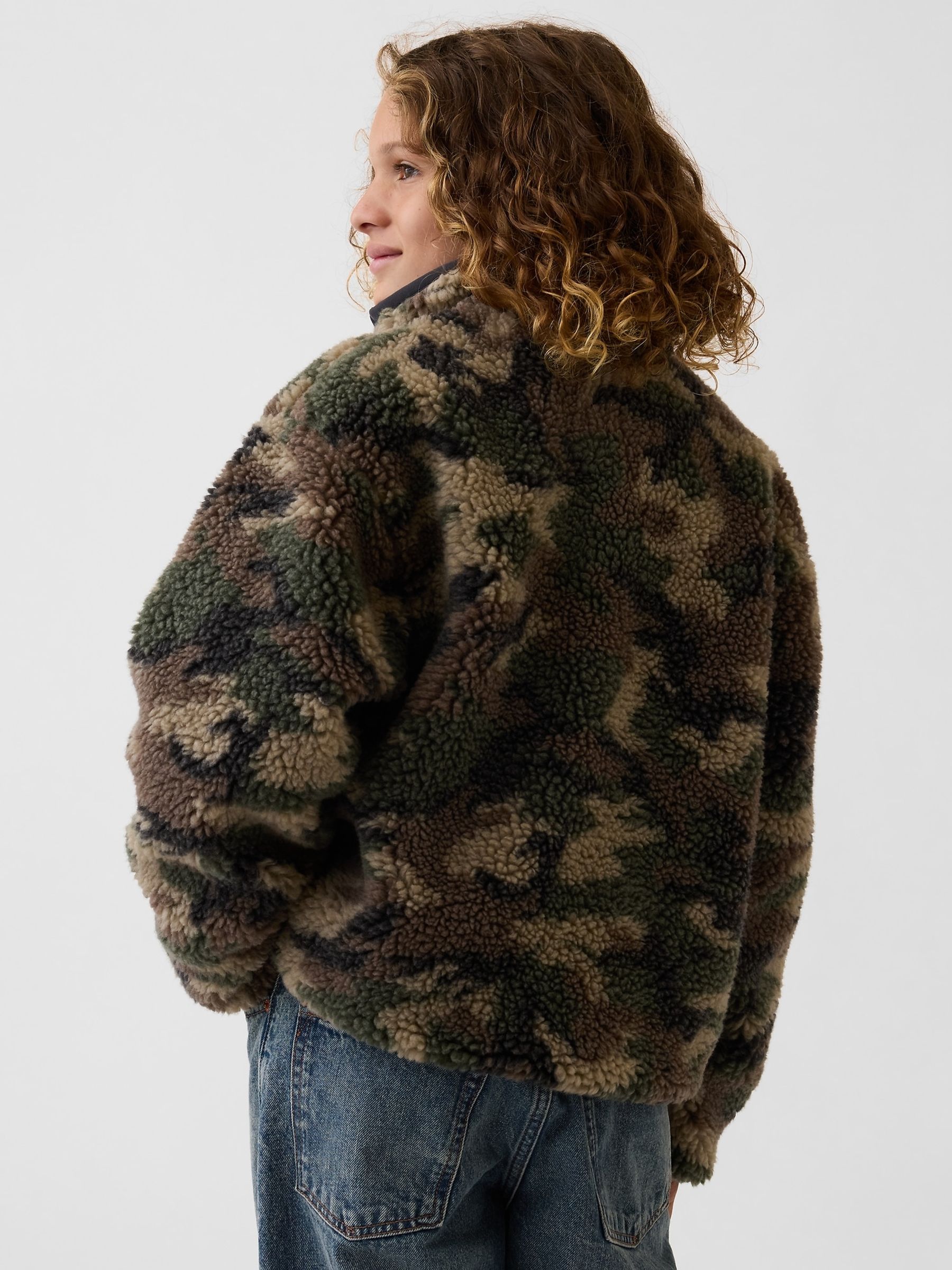 Green Camo Sherpa Relaxed Camo Zip-Up Fleece - Image 2 of 5
