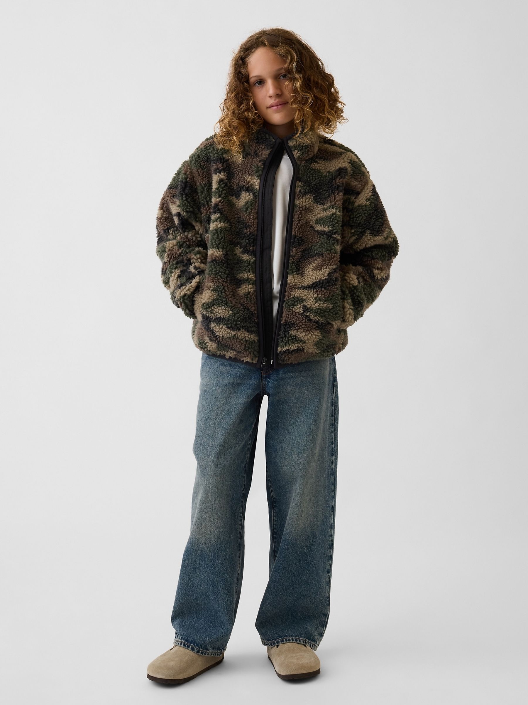 Green Camo Sherpa Relaxed Camo Zip-Up Fleece - Image 3 of 5
