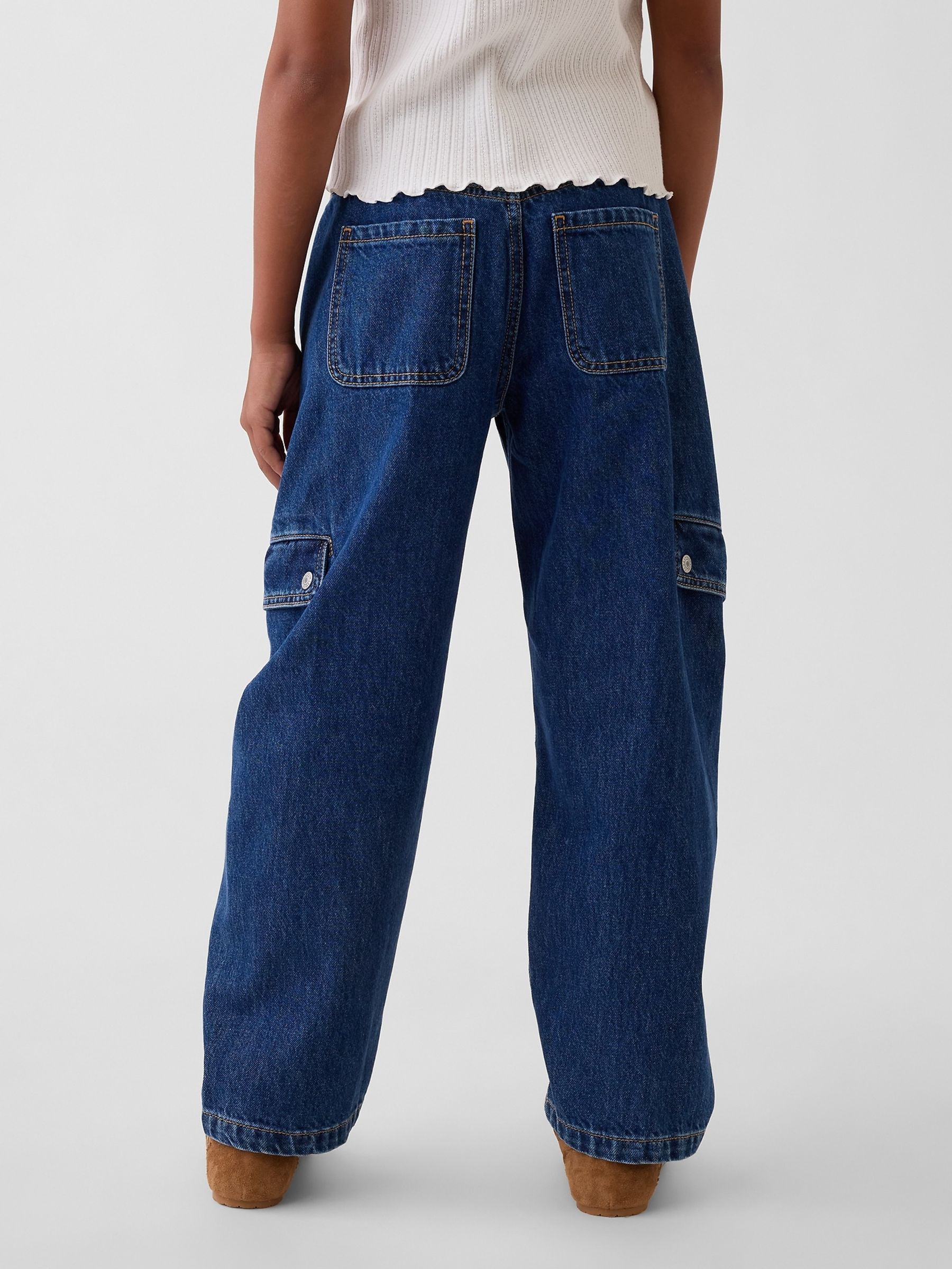 Dark Wash Barrel Cargo Jeans - Image 2 of 5 Dark Wash Barrel Cargo Jeans - Image 2 of 5