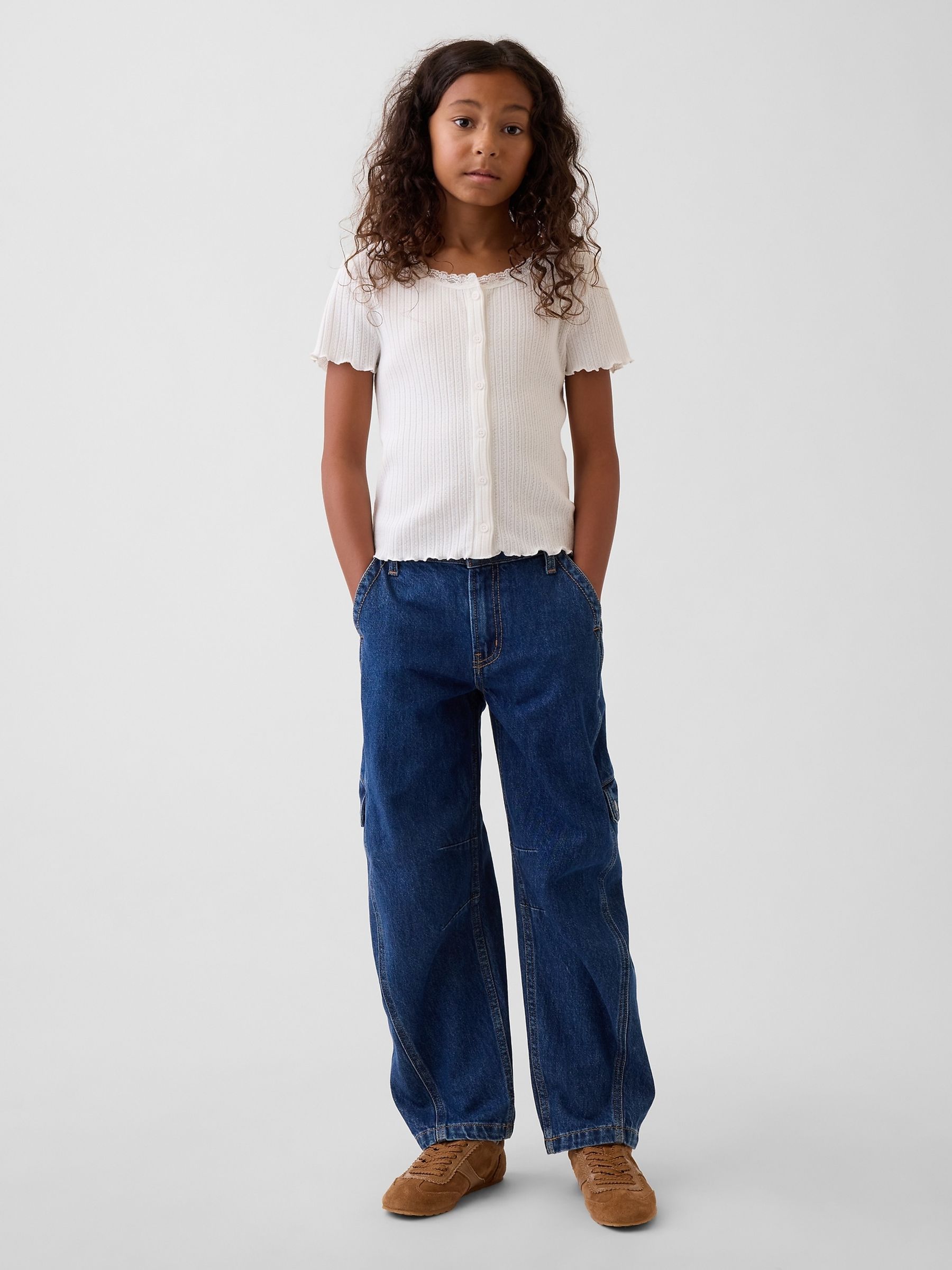 Dark Wash Barrel Cargo Jeans - Image 3 of 5