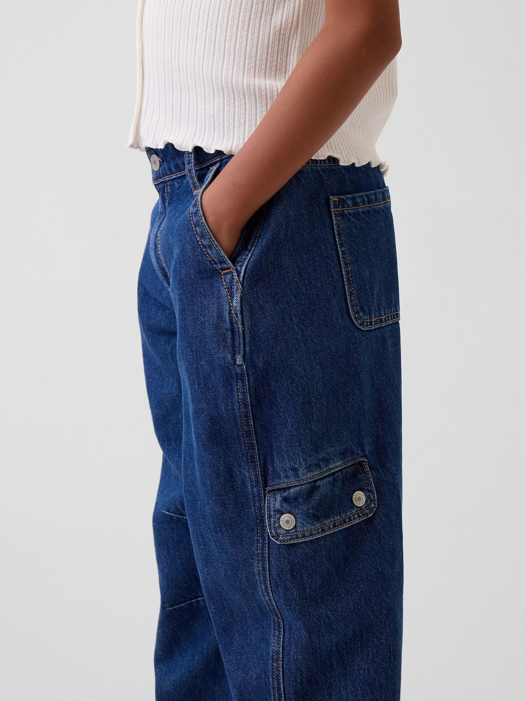 Dark Wash Barrel Cargo Jeans - Image 5 of 5 Dark Wash Barrel Cargo Jeans - Image 5 of 5