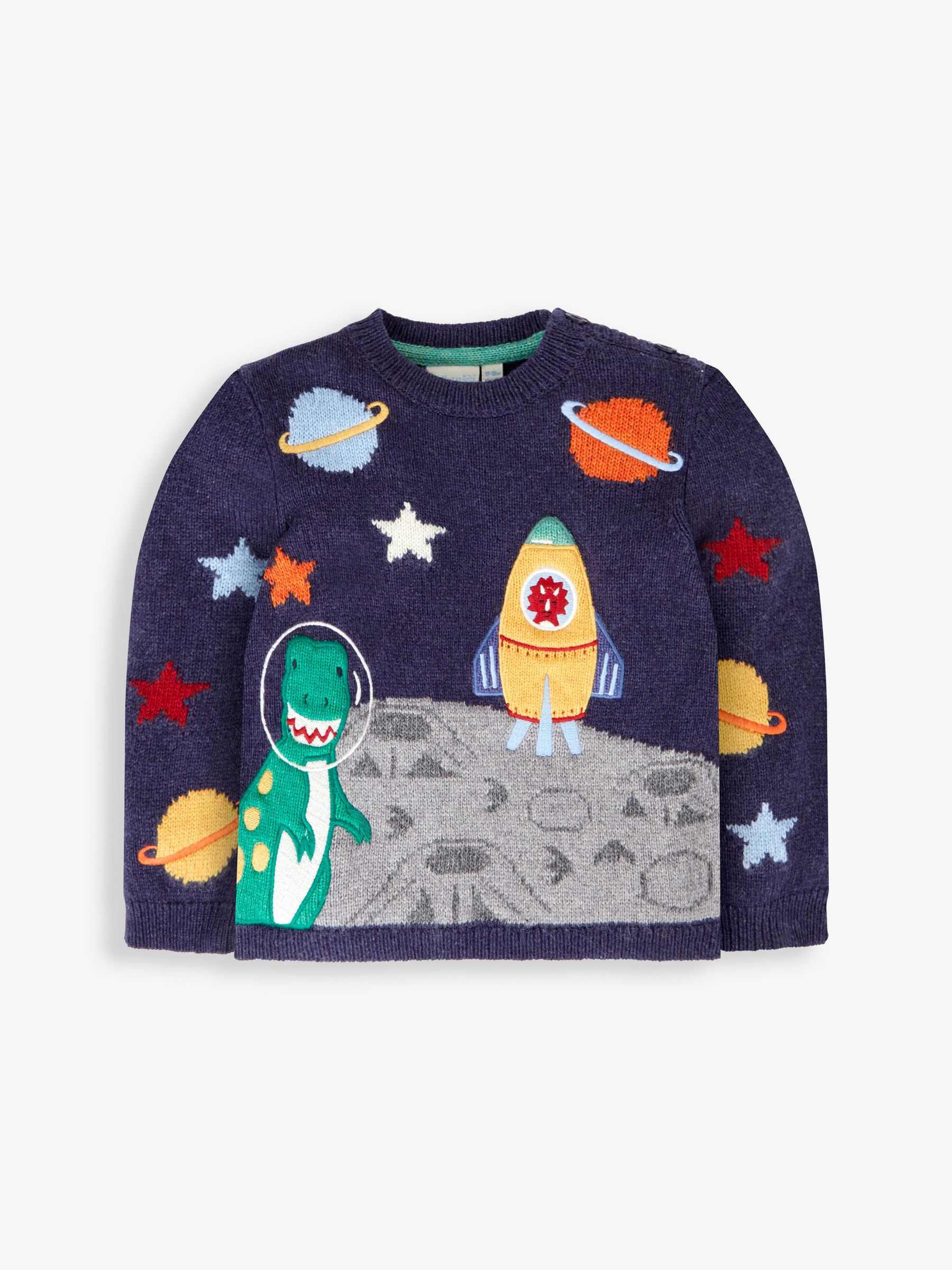 Navy Blue Space Dino Appliqué Scene Jumper - Image 1 of 3