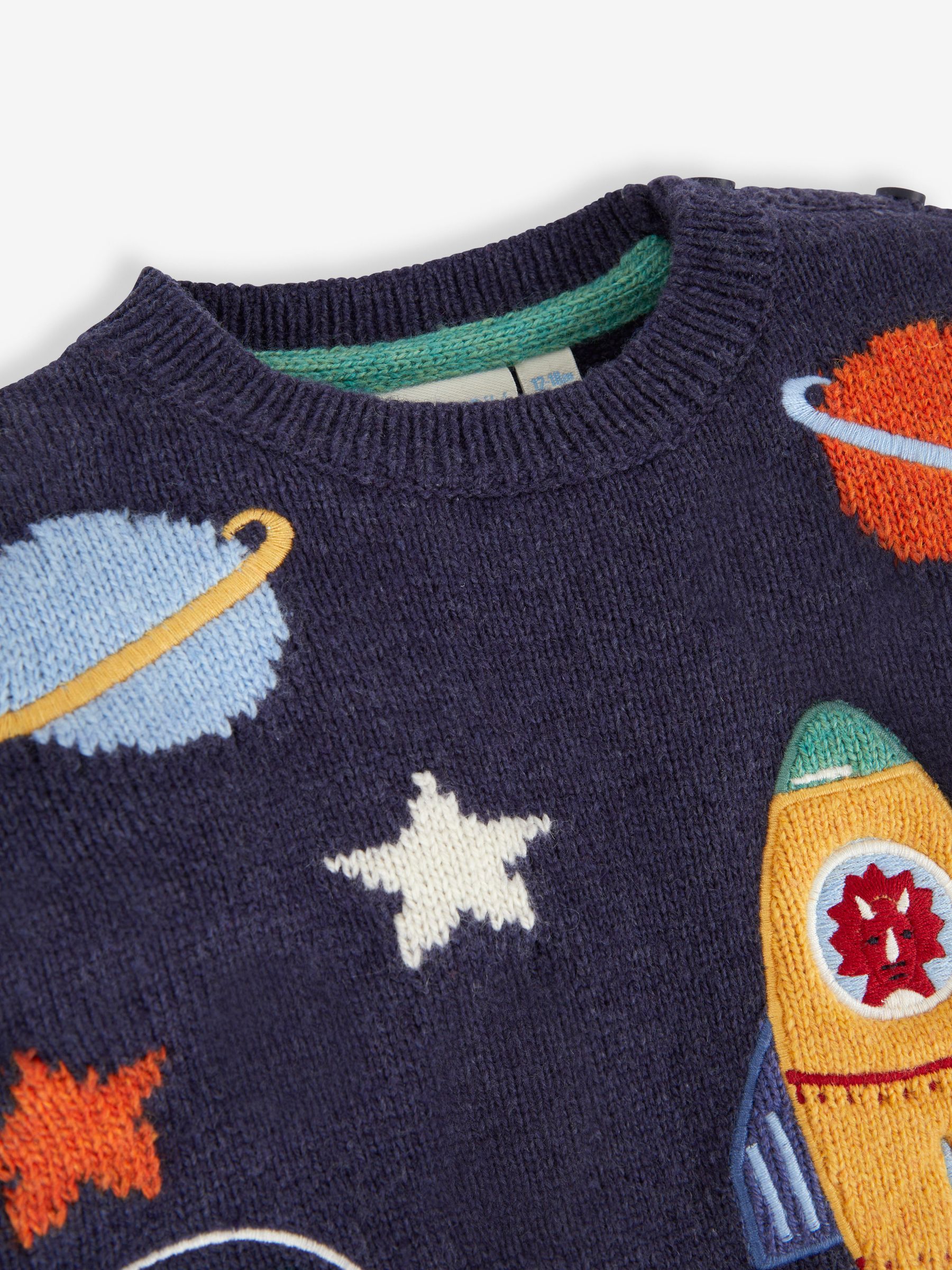 Navy Blue Space Dino Appliqué Scene Jumper - Image 2 of 3
