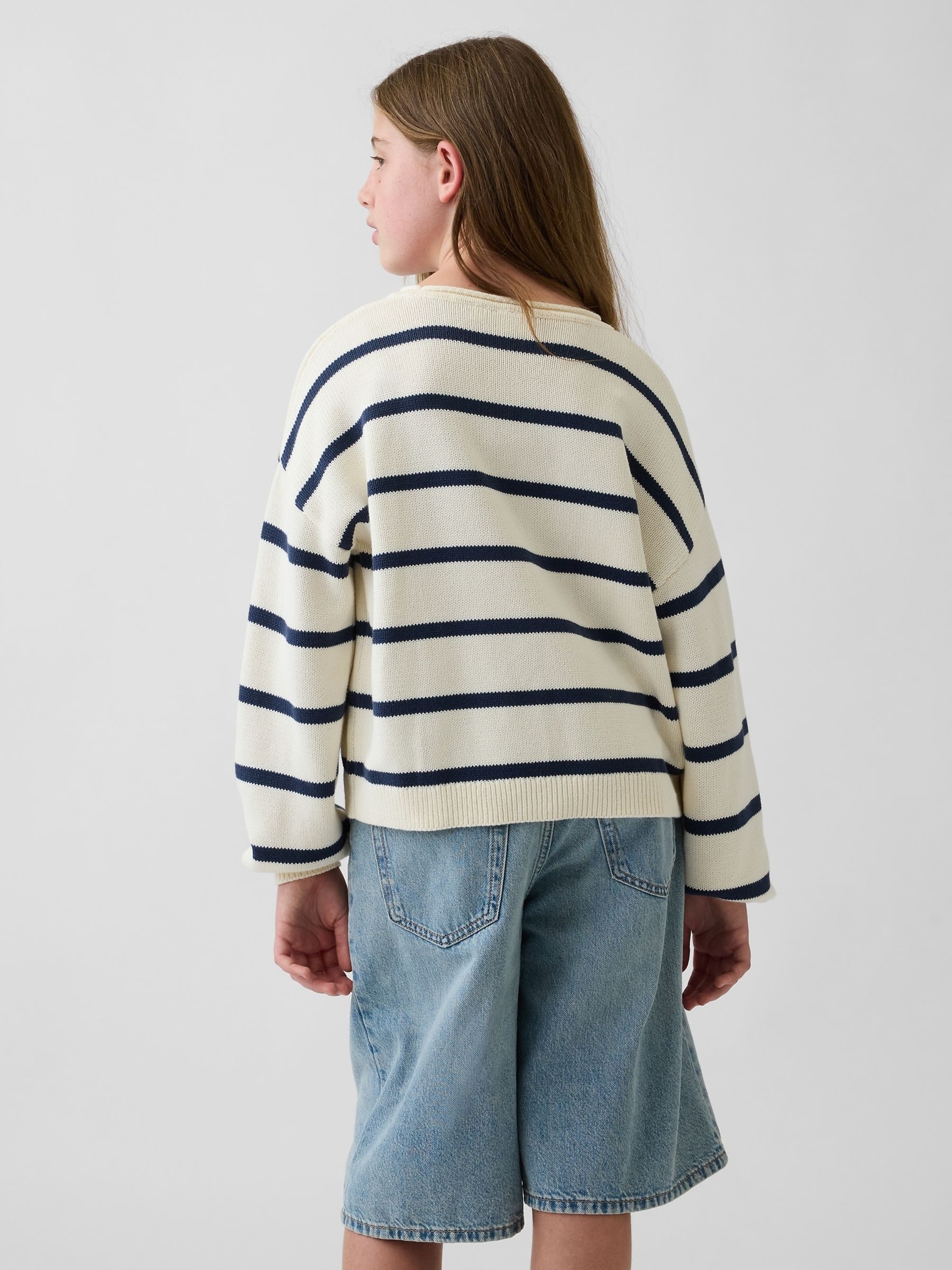 Cream/Navy Stripe Oversized Rolled Neck Jumper - Image 2 of 5