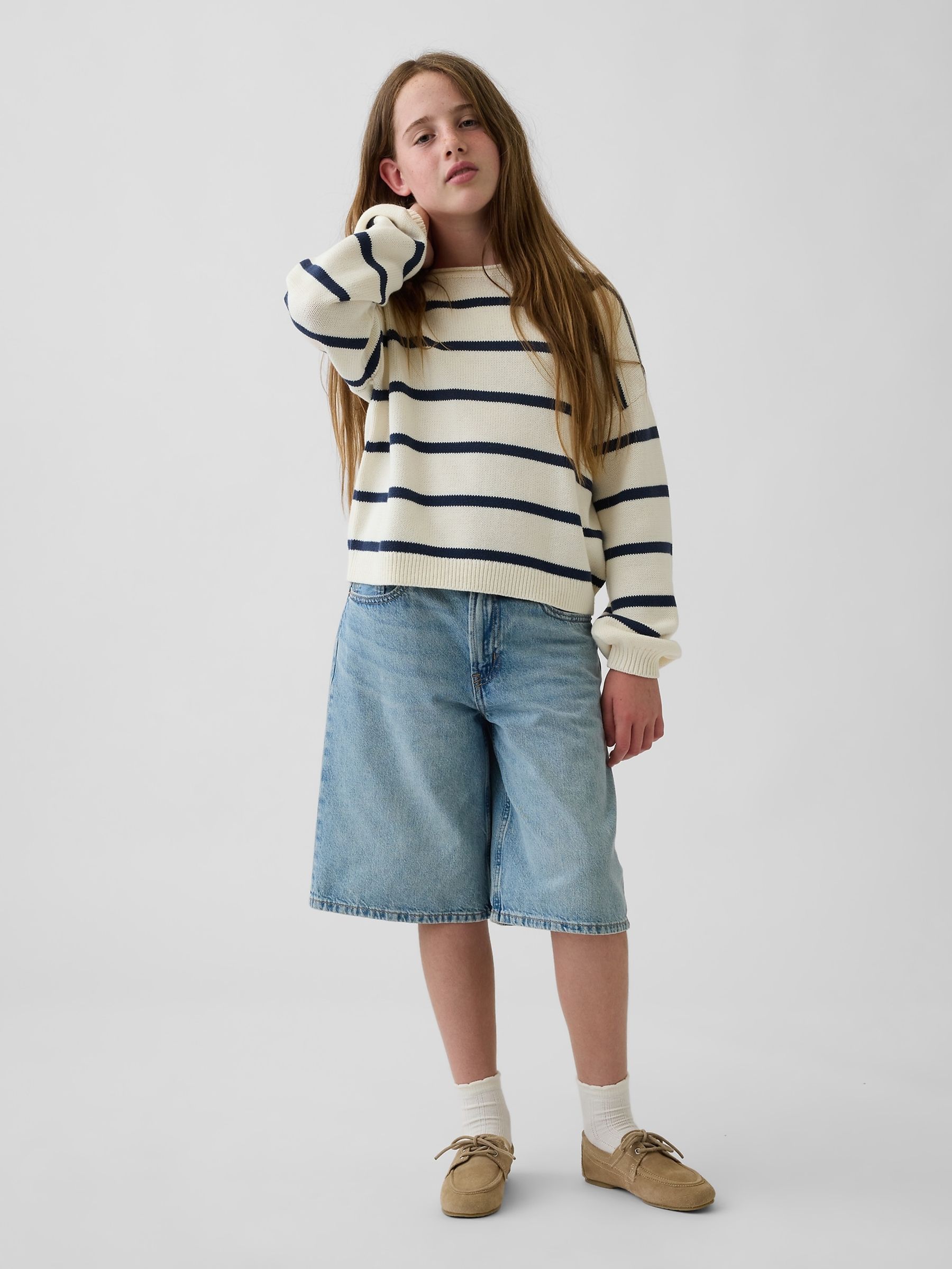 Cream/Navy Stripe Oversized Rolled Neck Jumper - Image 3 of 5