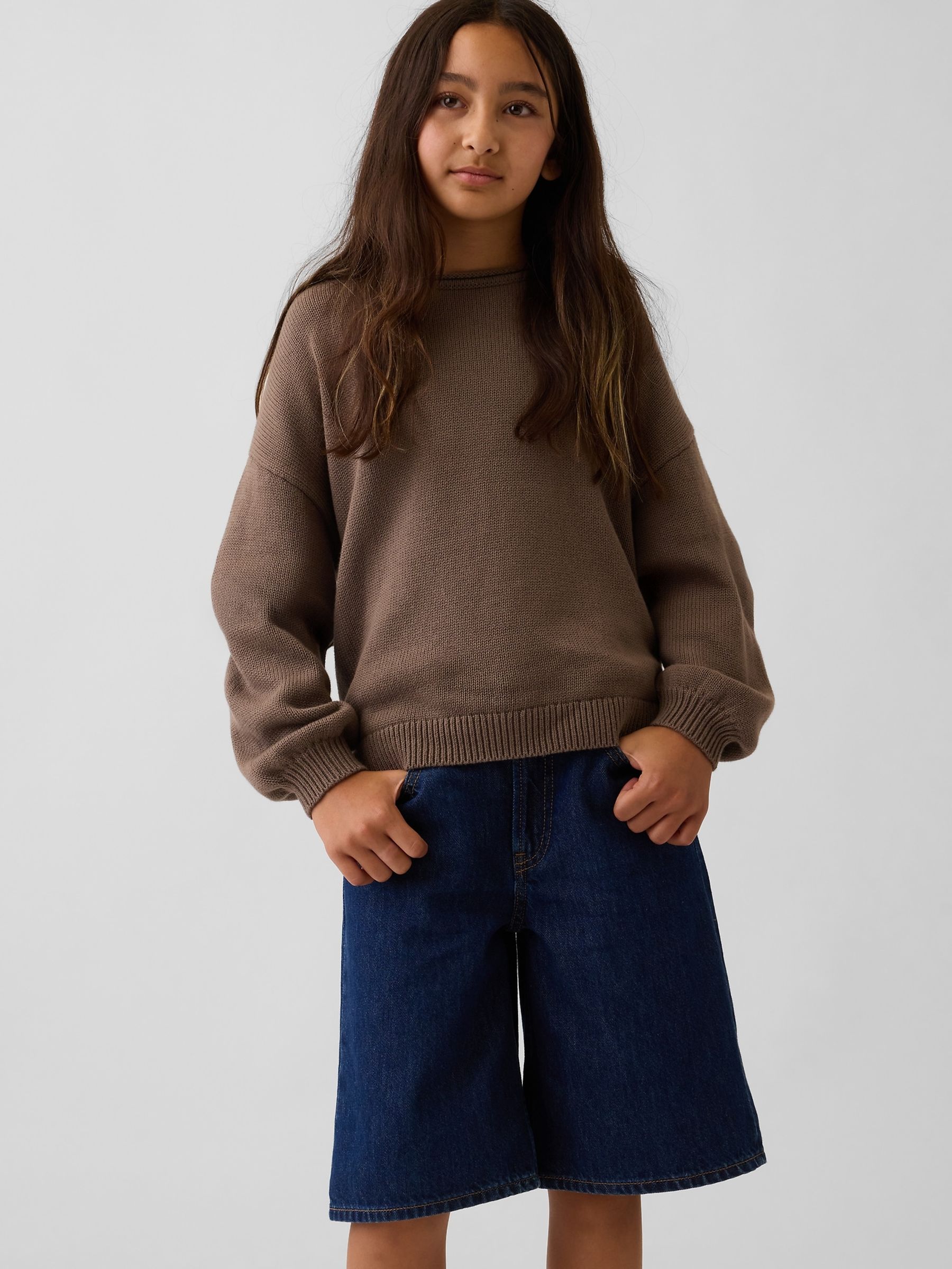 Brown Oversized Rolled Neck Jumper - Image 1 of 5
