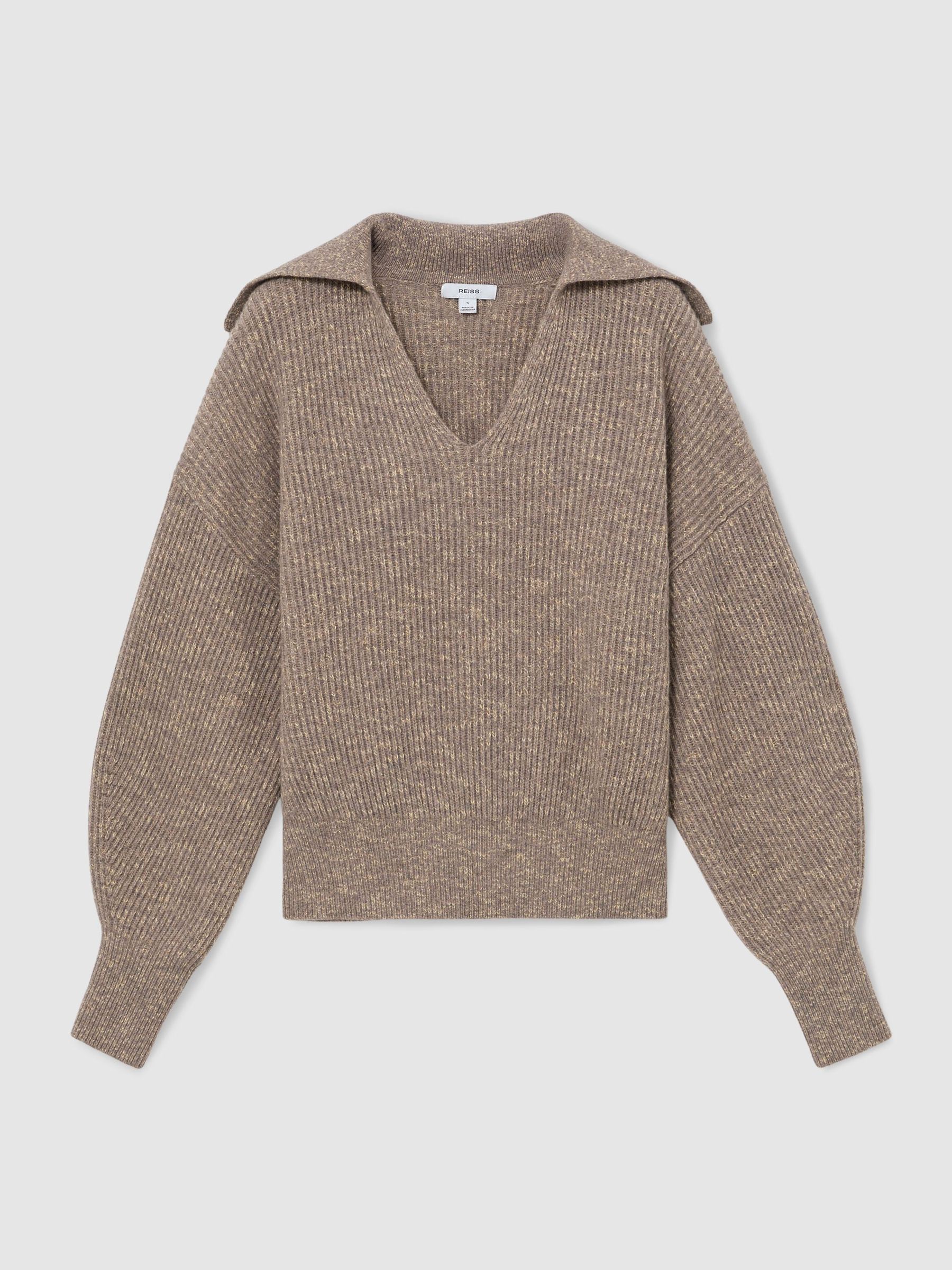 Wool-Cotton Rib-Knit Open-Collar Jumper in Stone Neutral - Image 2 of 7