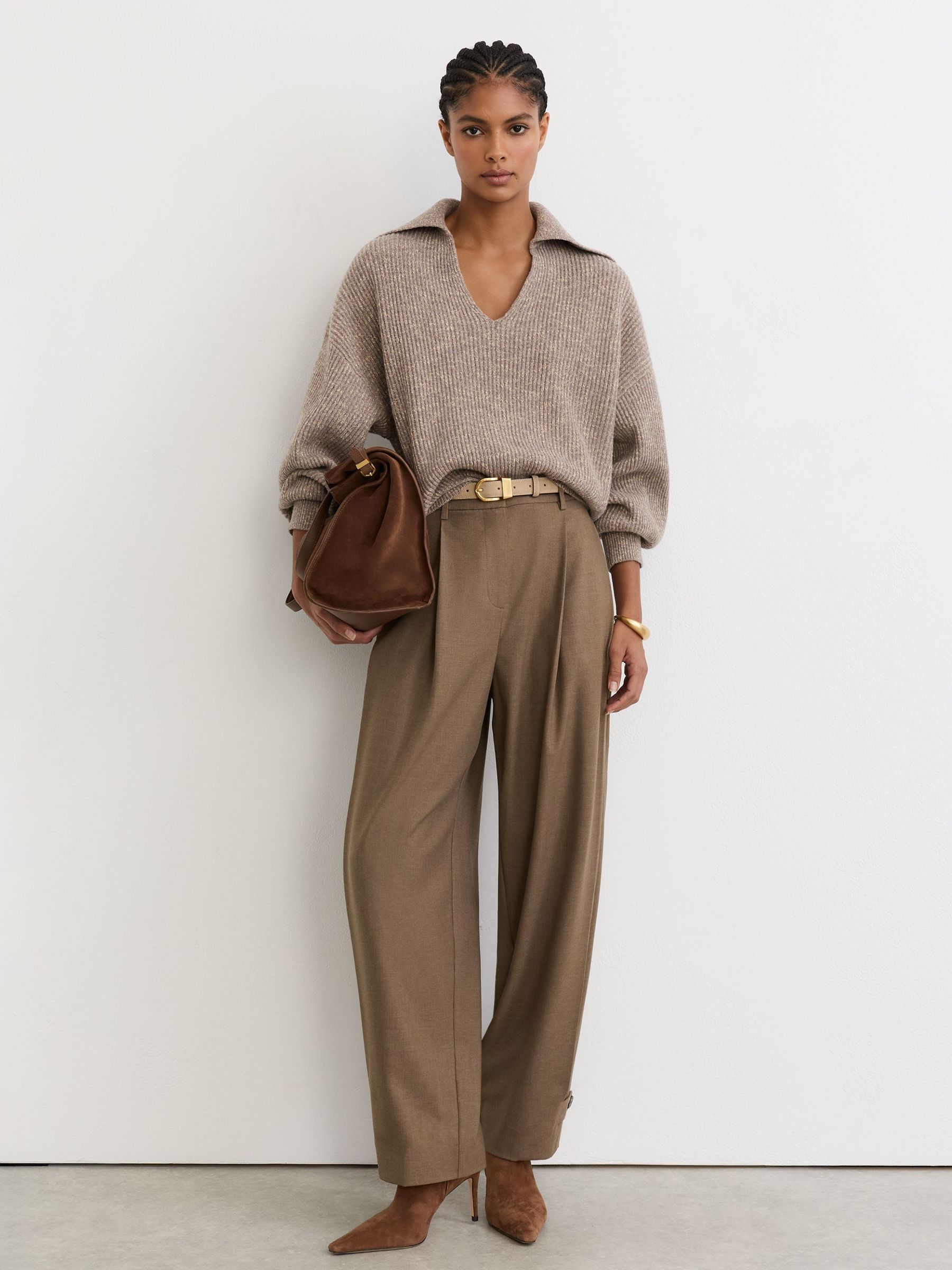 Wool-Cotton Rib-Knit Open-Collar Jumper in Stone Neutral - Image 3 of 7