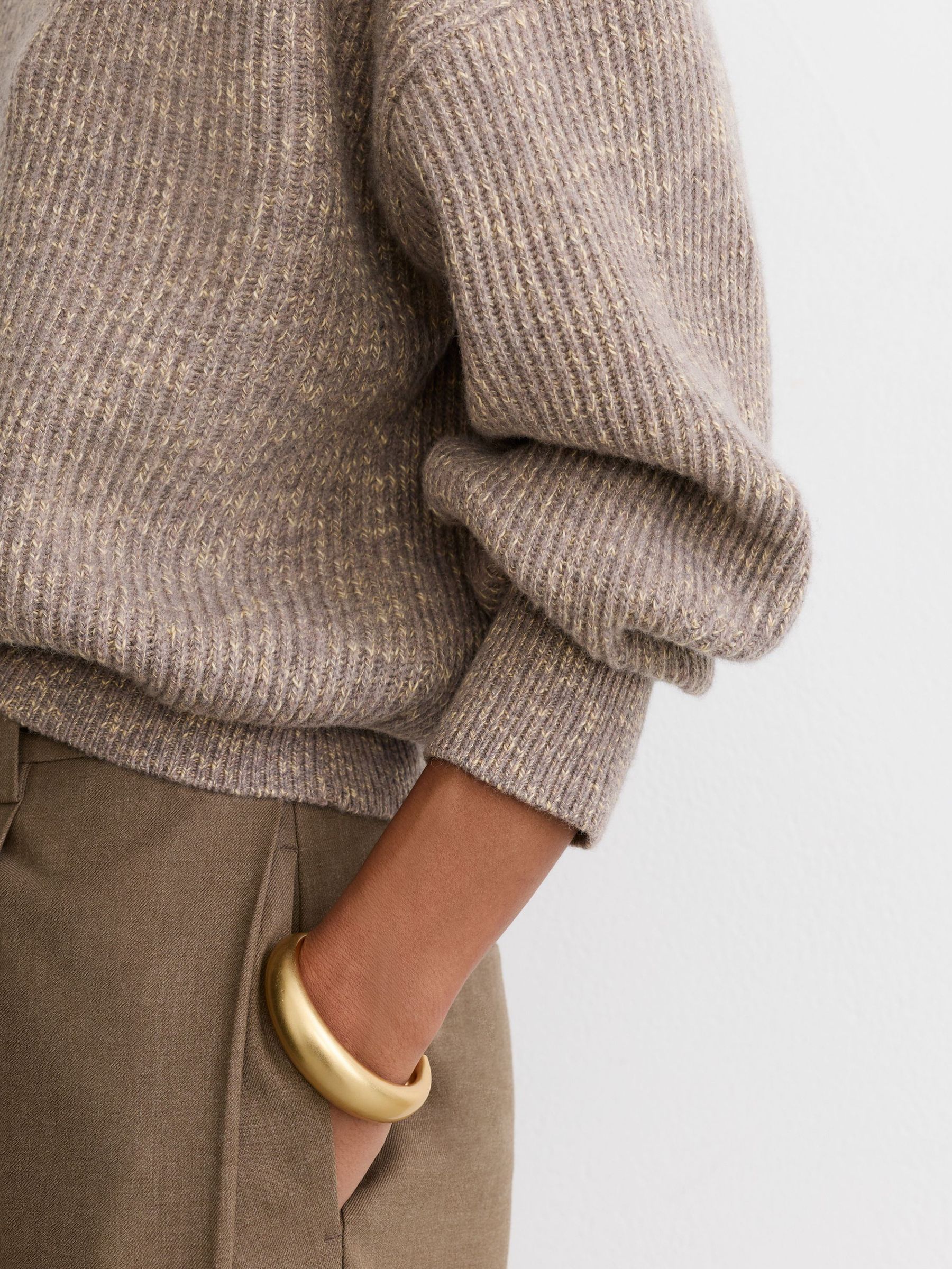 Wool-Cotton Rib-Knit Open-Collar Jumper in Stone Neutral - Image 4 of 7