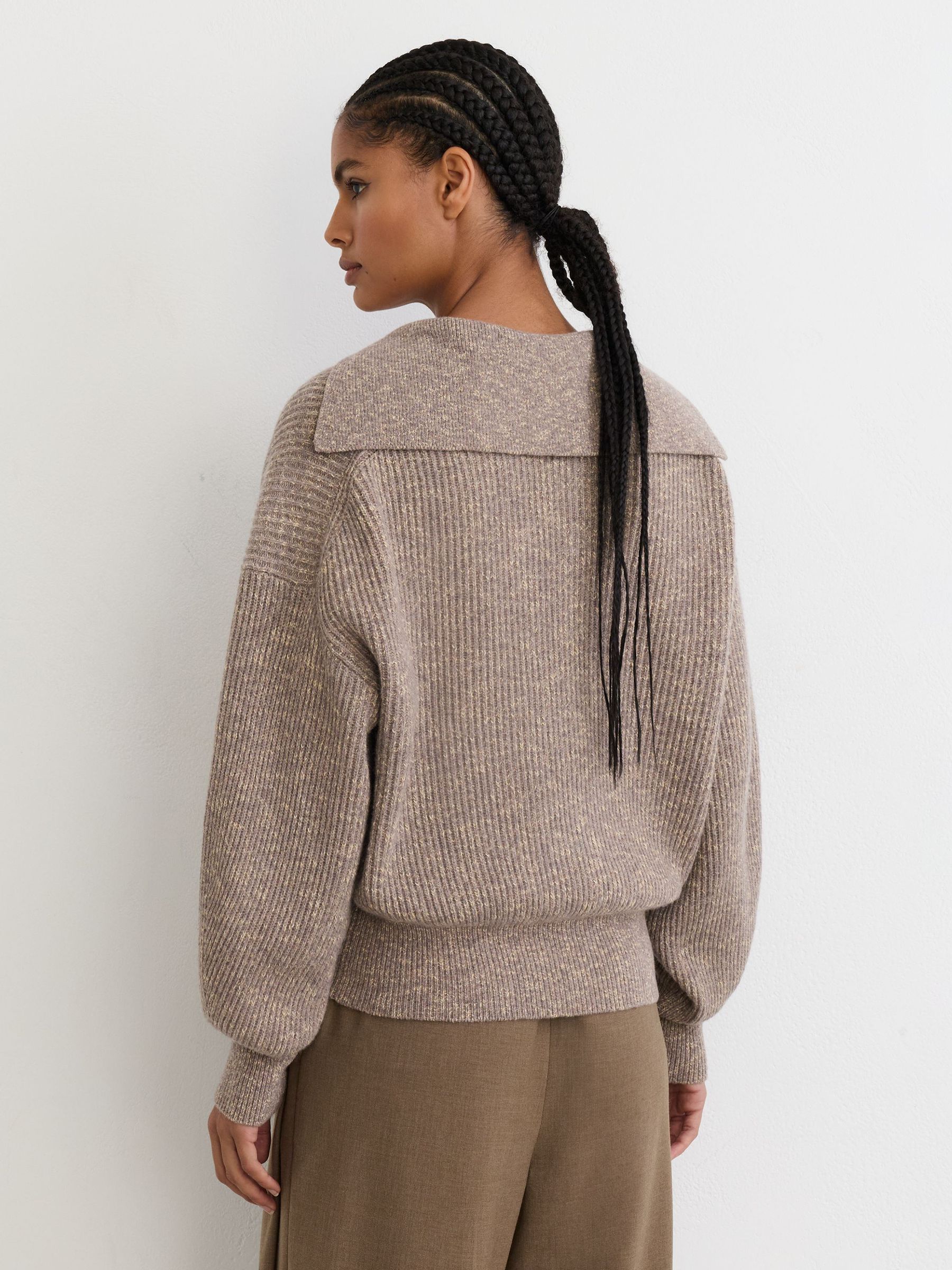 Wool-Cotton Rib-Knit Open-Collar Jumper in Stone Neutral - Image 6 of 7