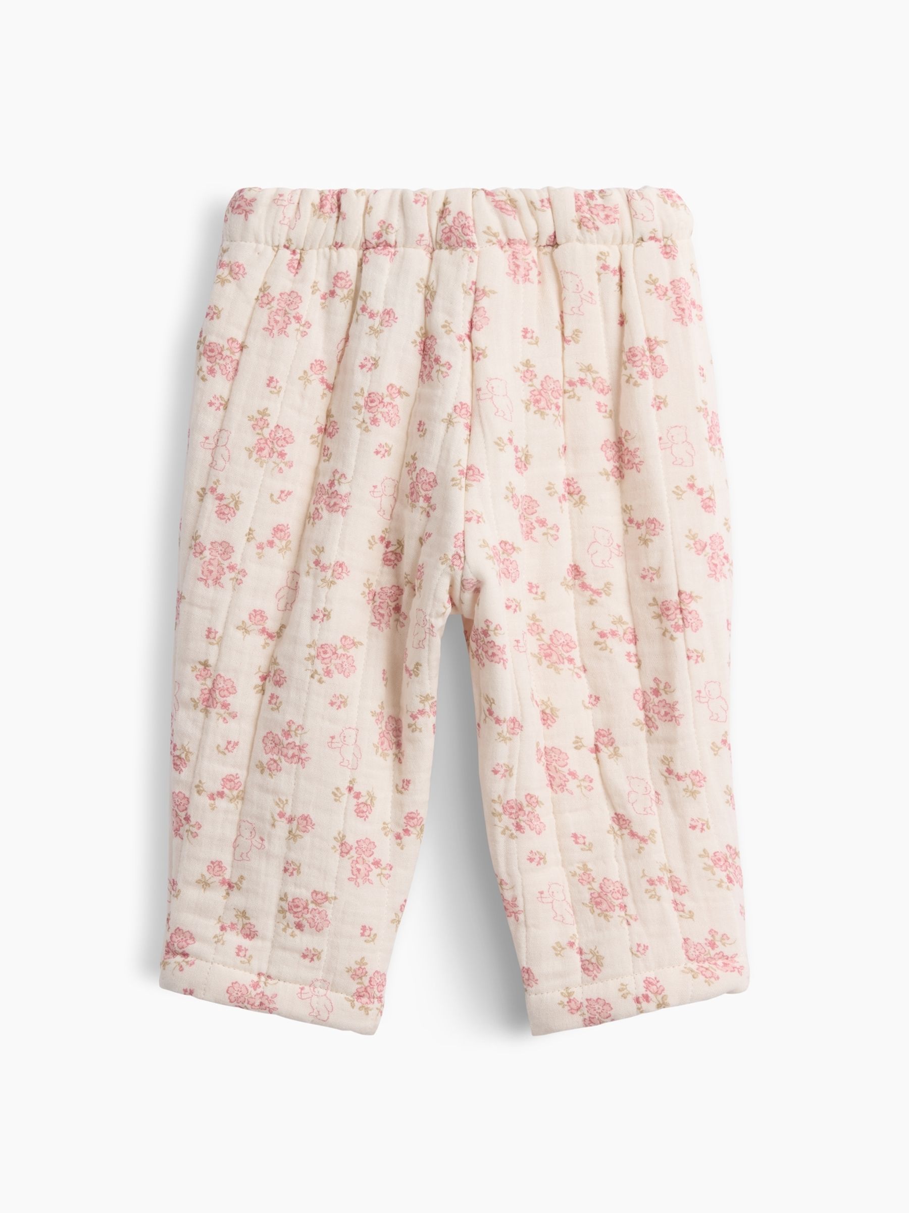 Cream/Pink Floral Quilted Gauze Pull On Trousers - Image 1 of 3