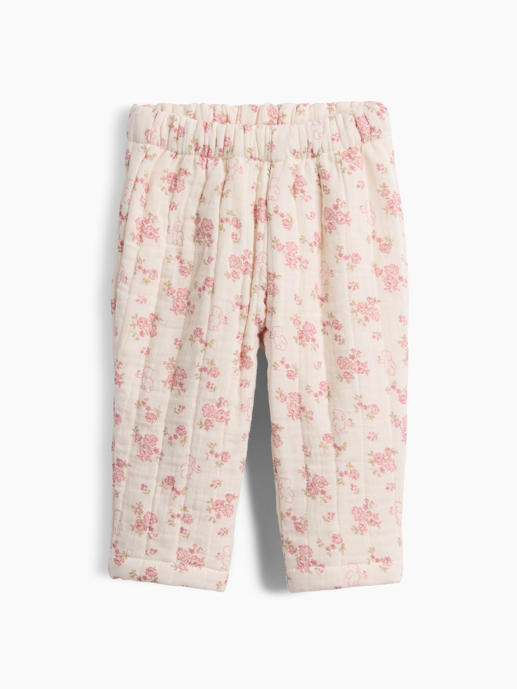 Cream/Pink Floral Quilted Gauze Pull On Trousers - Image 2 of 3
