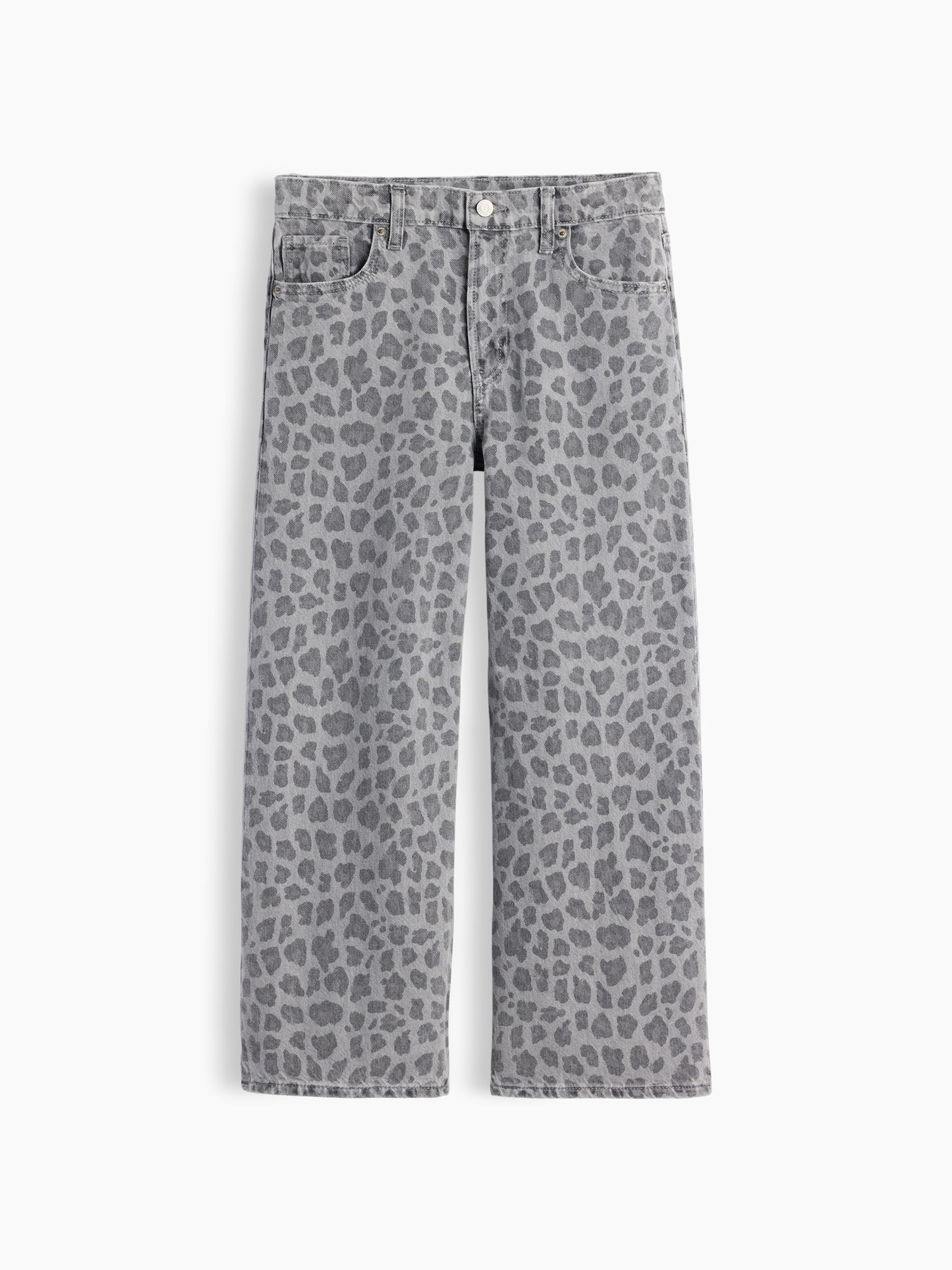 Grey Leopard Low Rise Stride Bow Pocket Wide-Leg Jeans - Image 1 of 2 Grey Leopard Low Rise Stride Bow Pocket Wide-Leg Jeans - Image 1 of 2